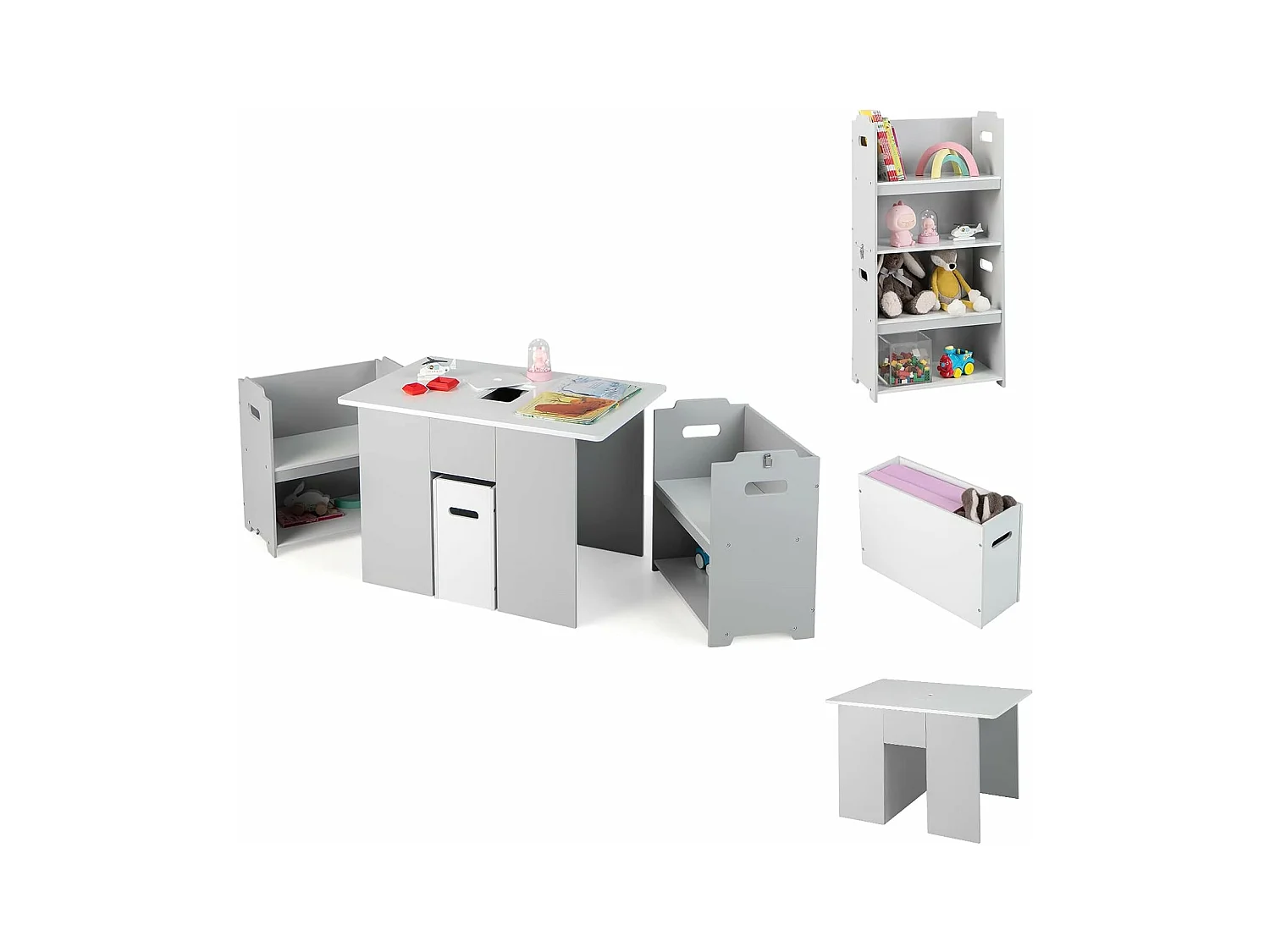 3-delig kinderzitgroep, kindertafel met 2 stoelen,4-in-1 activiteitentafel met opbergruimte en afneembaar deksel,multifunctionele kinderzitset voor peuters TK32331