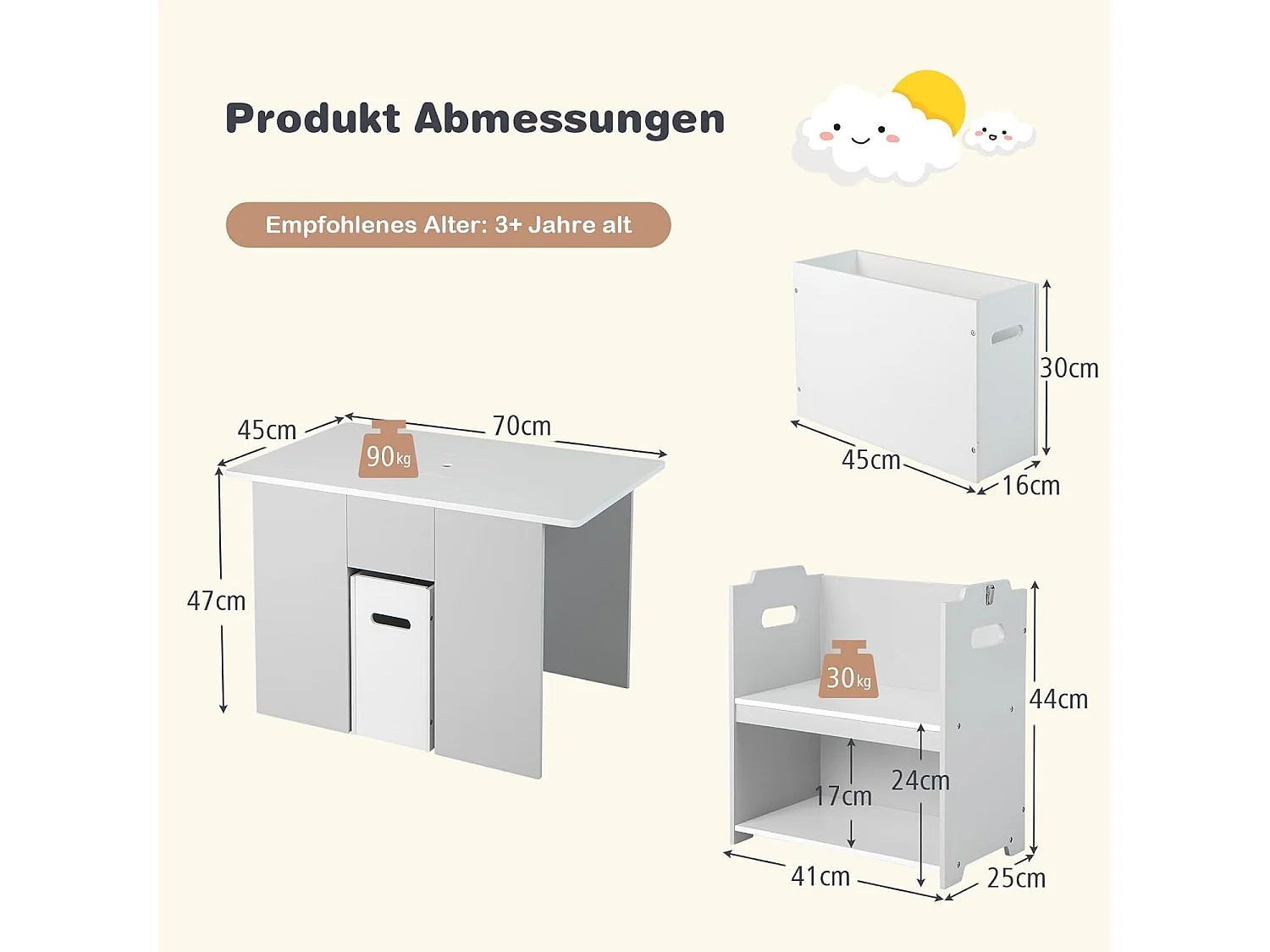 3-delig kinderzitgroep, kindertafel met 2 stoelen,4-in-1 activiteitentafel met opbergruimte en afneembaar deksel,multifunctionele kinderzitset voor peuters TK32331