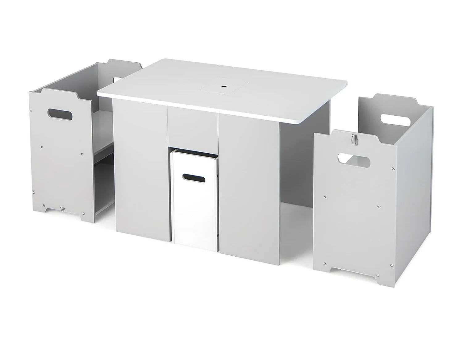 3-delig kinderzitgroep, kindertafel met 2 stoelen,4-in-1 activiteitentafel met opbergruimte en afneembaar deksel,multifunctionele kinderzitset voor peuters TK32331