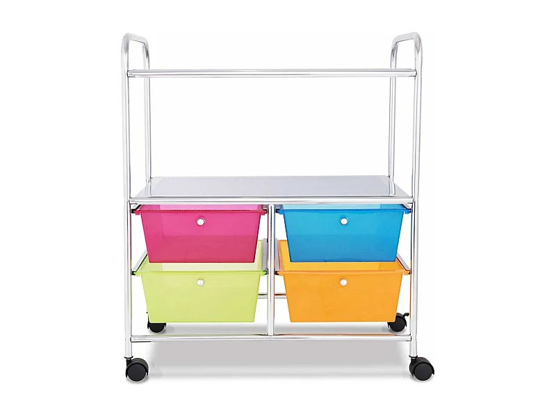 4 kleurrijke lades rollende opslagkar metalen rek plank thuiskantoor 2 plankenTI76292