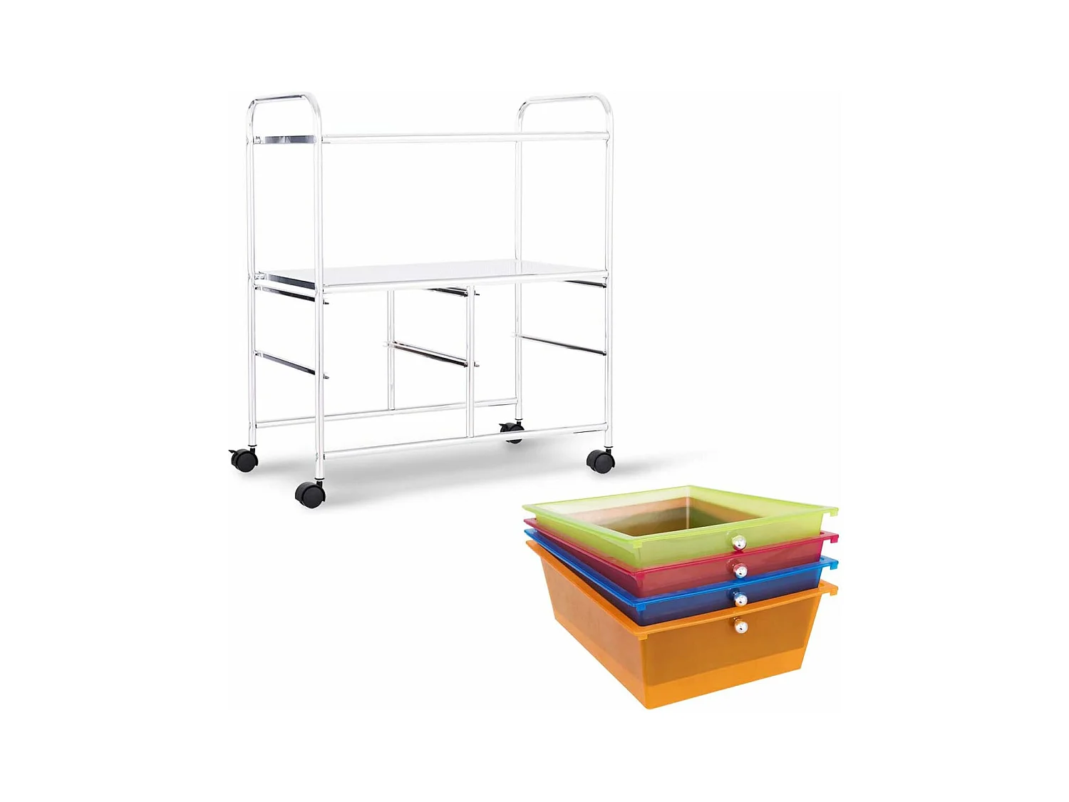 4 kleurrijke lades rollende opslagkar metalen rek plank thuiskantoor 2 plankenTI76292
