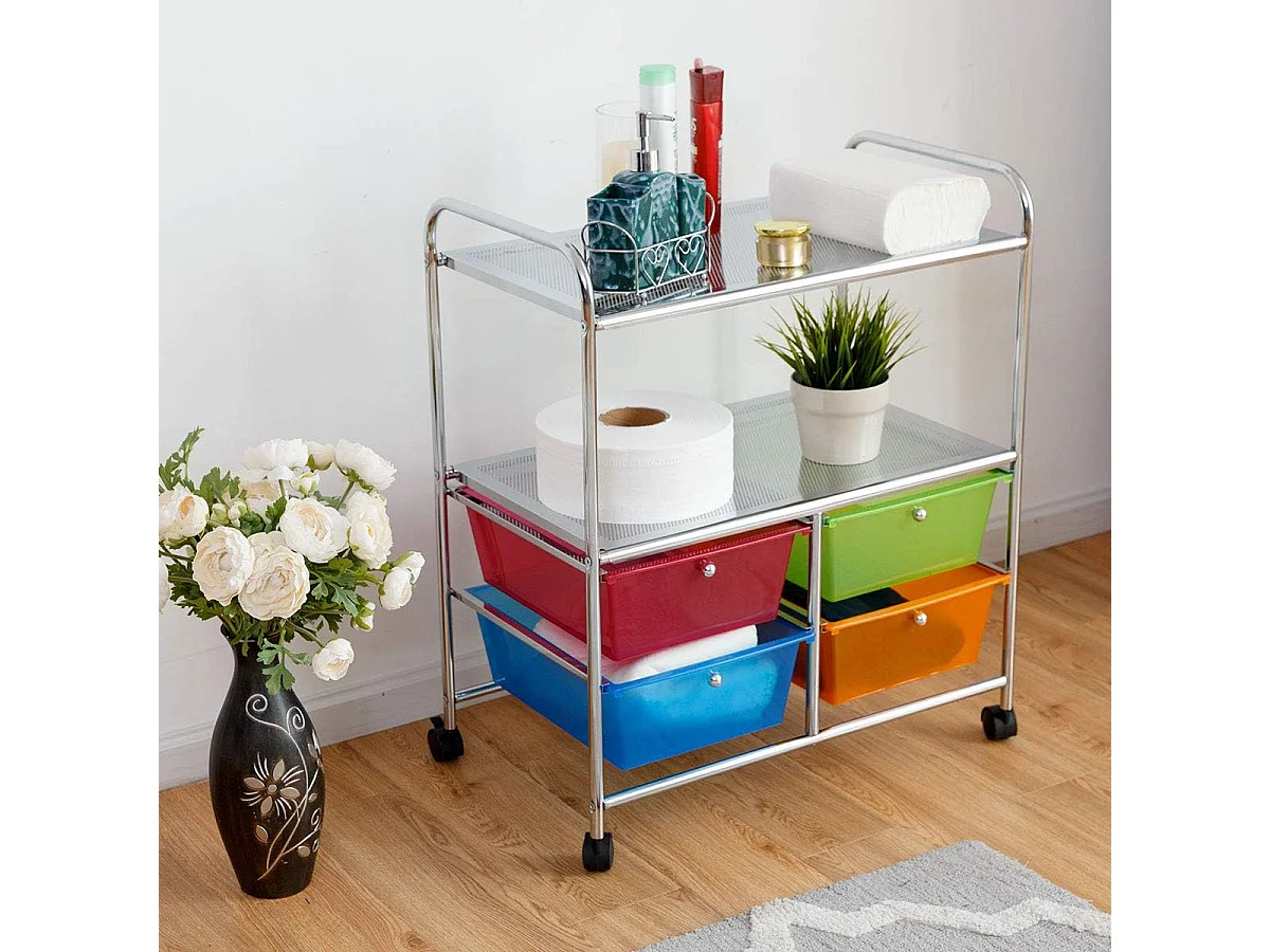 4 kleurrijke lades rollende opslagkar metalen rek plank thuiskantoor 2 plankenTI76292
