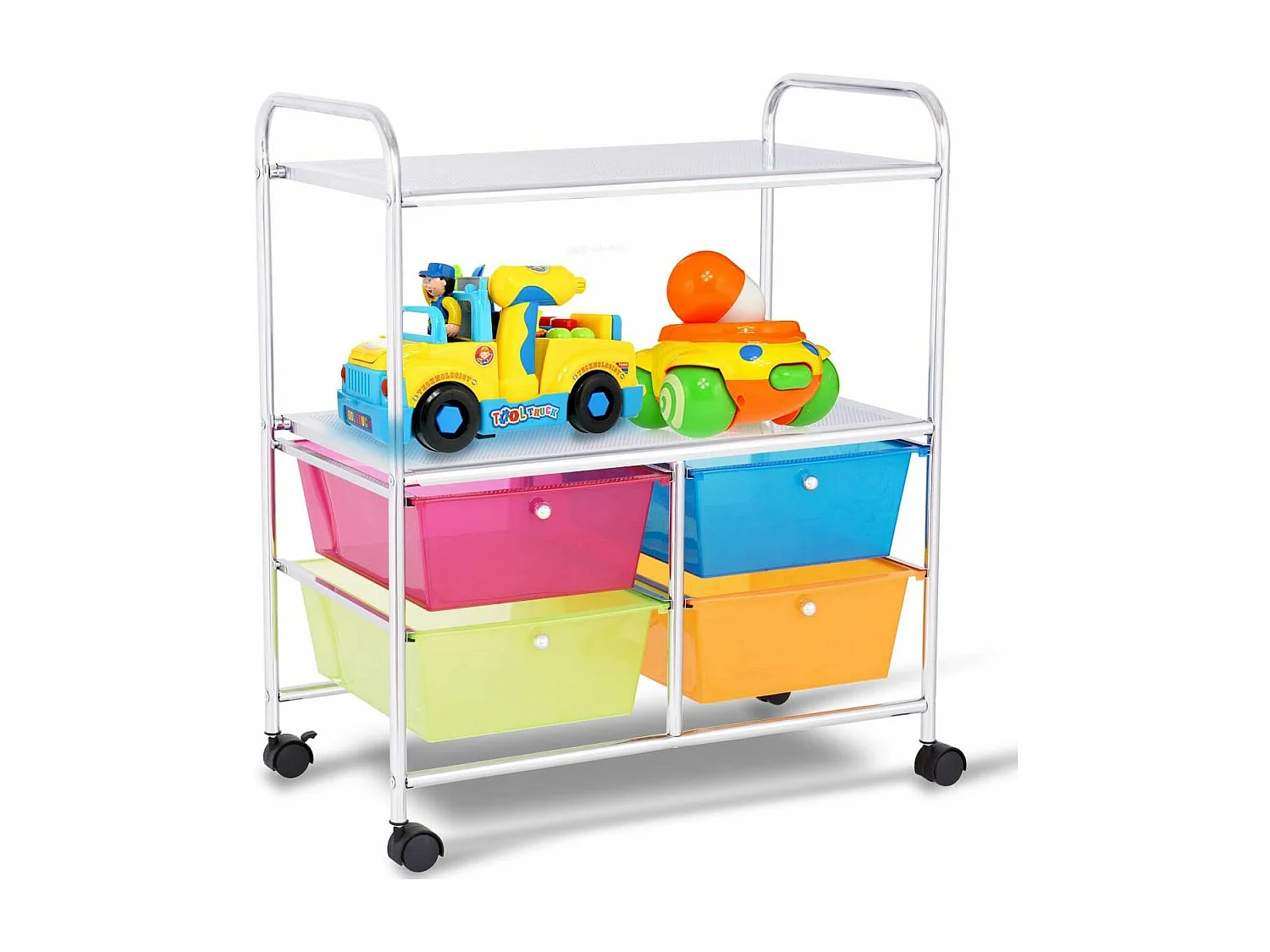 4 kleurrijke lades rollende opslagkar metalen rek plank thuiskantoor 2 plankenTI76292