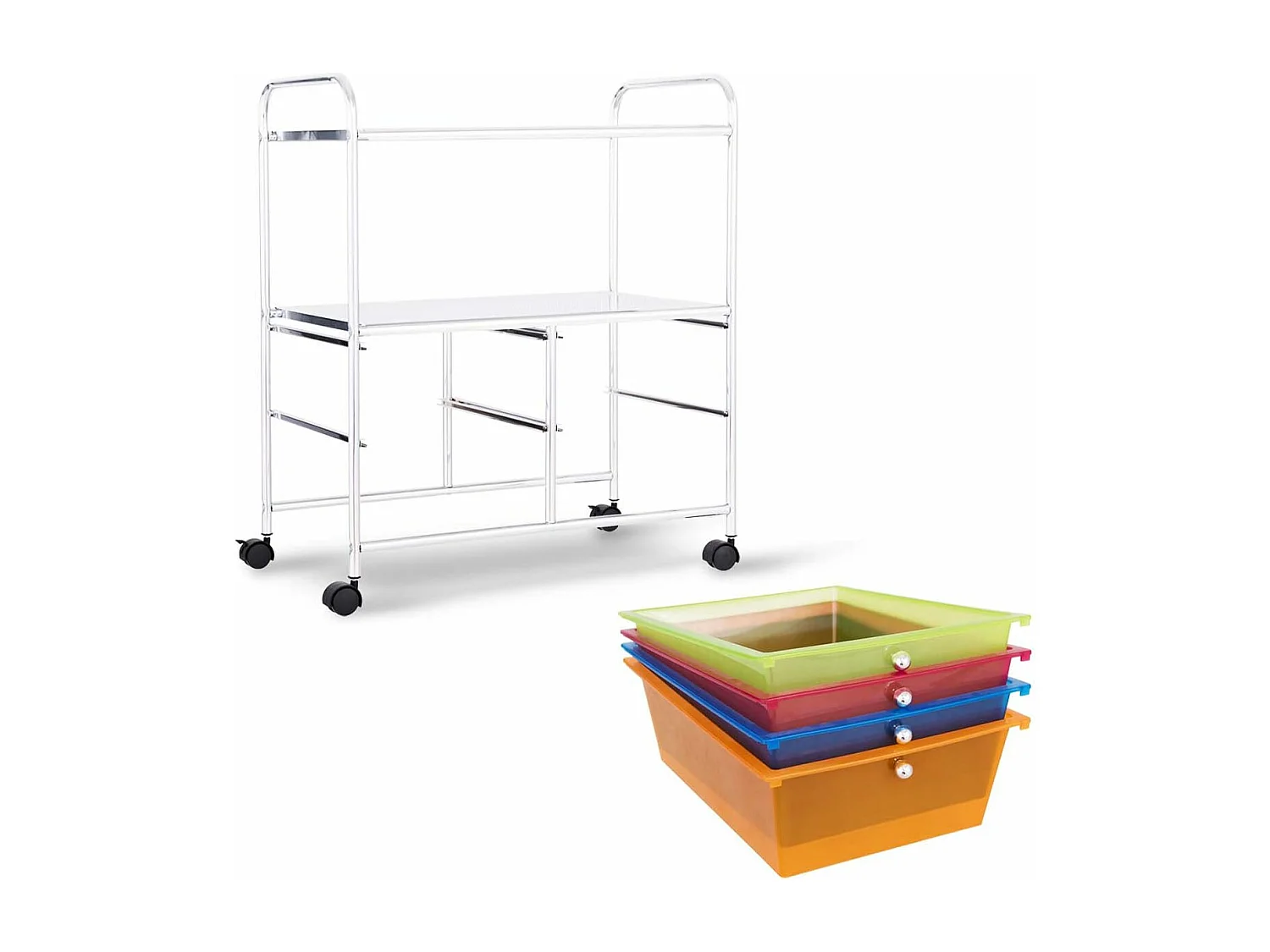 4 kleurrijke lades rollende opslagkar metalen rek plank thuiskantoor 2 plankenTI76292