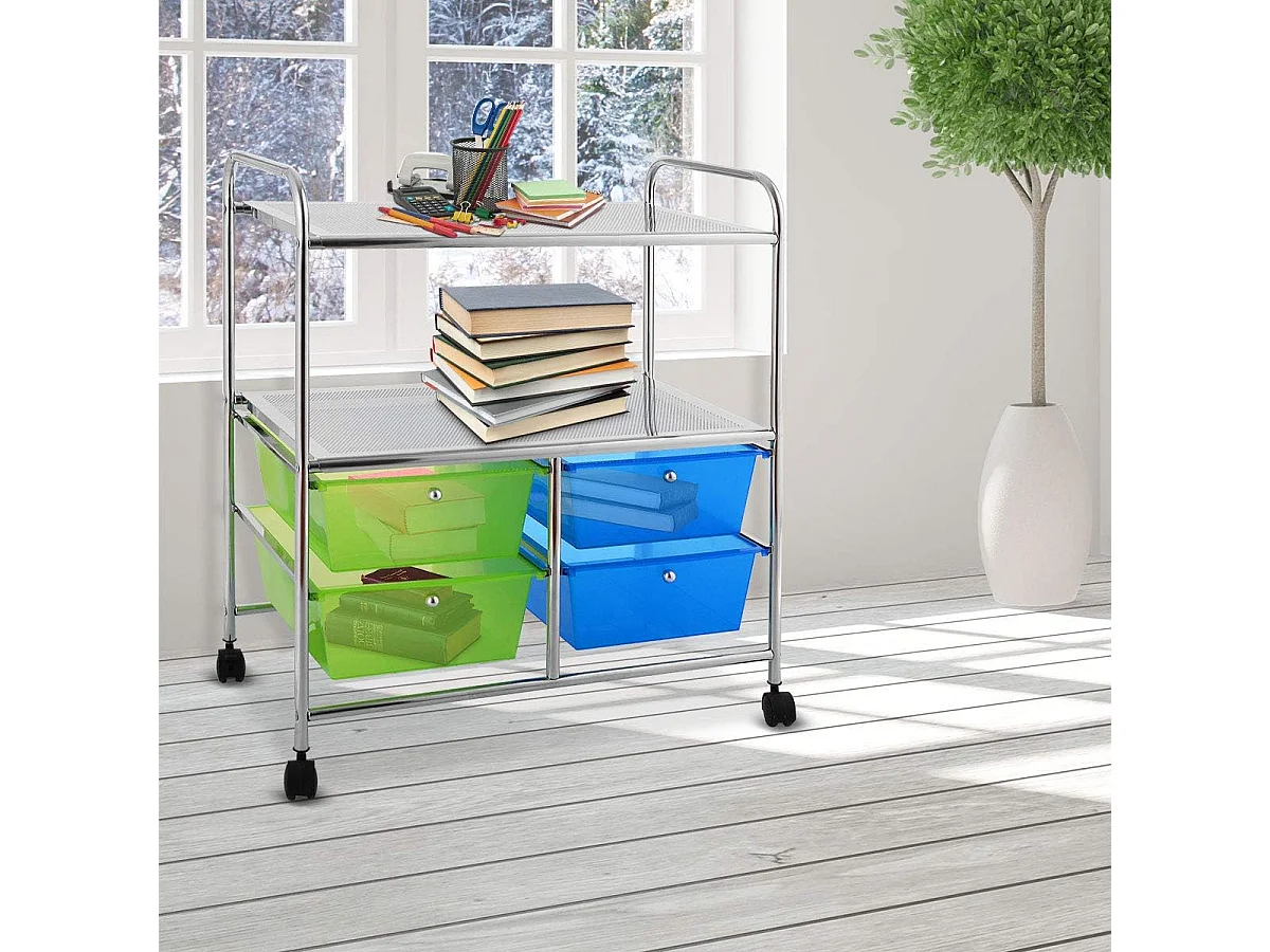 4 kleurrijke lades rollende opslagkar metalen rek plank thuiskantoor 2 plankenTI76292