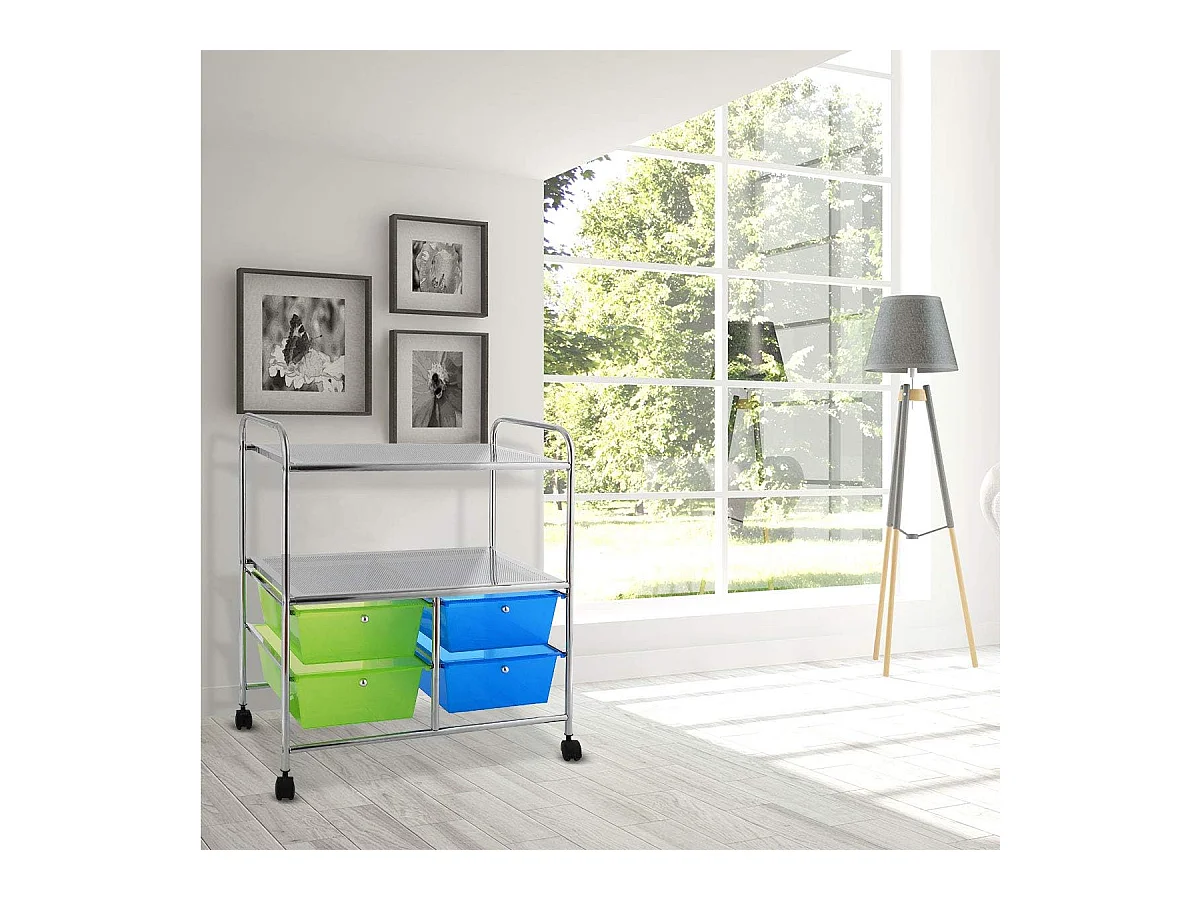 4 kleurrijke lades rollende opslagkar metalen rek plank thuiskantoor 2 plankenTI76292