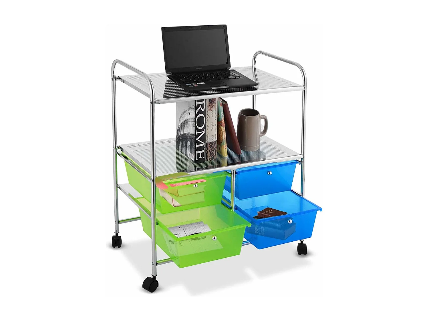4 kleurrijke lades rollende opslagkar metalen rek plank thuiskantoor 2 plankenTI76292