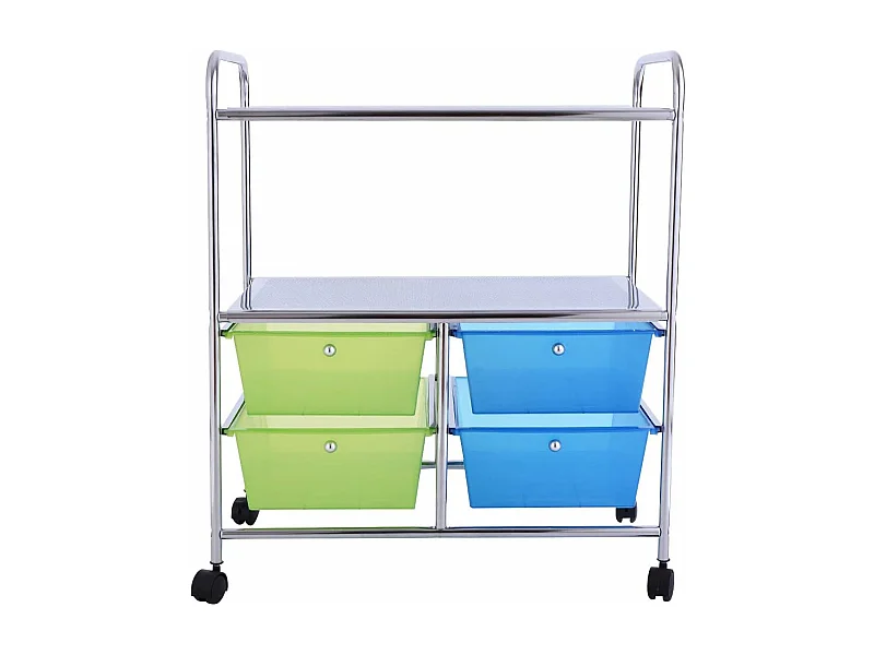 4 kleurrijke lades rollende opslagkar metalen rek plank thuiskantoor 2 plankenTI76292