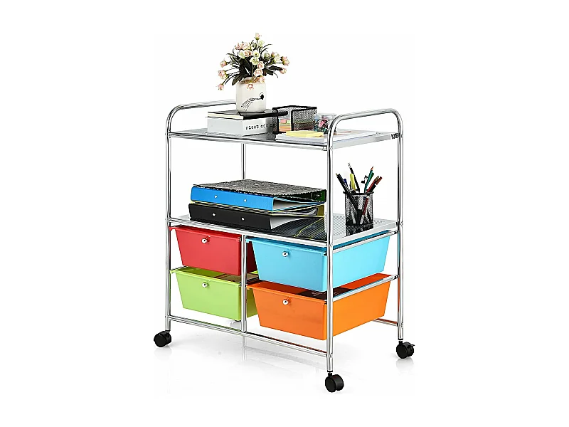 Rolwagen met 4 stapelbare laden, ladewagen, rolcontainer met metalen frame en legplanken, badkamerrolwagen, opbergwagen voor kantoor, woonkamerTI76292