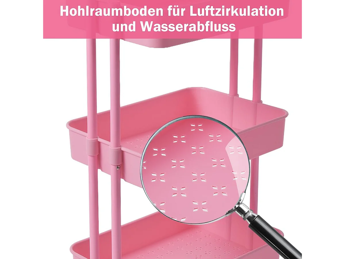 Serveerwagen op wieltjes, mobiele wagen met 3 niveaus en handgreep, metalen rolwagen, 3 roostermanden van kunststof, keukenrolwagen,multifunctionele wagen TI92301