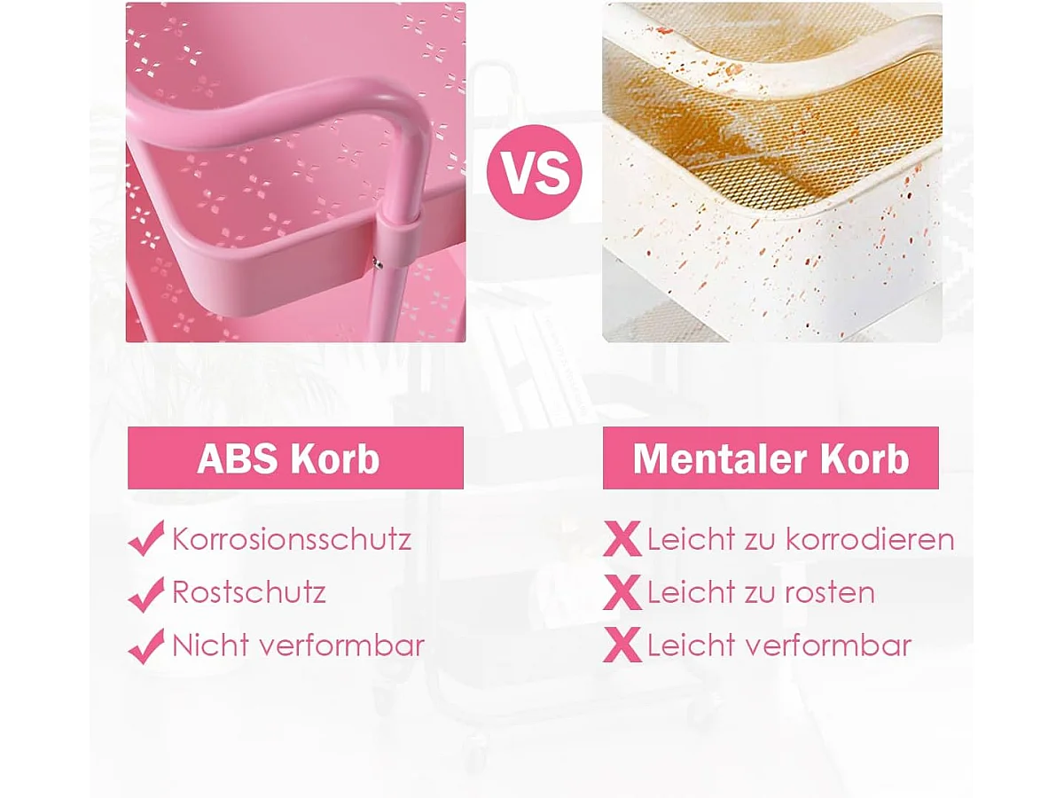 Serveerwagen op wieltjes, mobiele wagen met 3 niveaus en handgreep, metalen rolwagen, 3 roostermanden van kunststof, keukenrolwagen,multifunctionele wagen TI92301