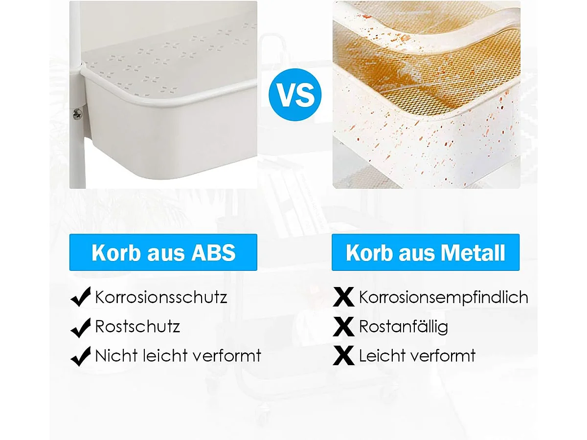 Serveerwagen op wieltjes, mobiele wagen met 3 niveaus en handgreep, metalen rolwagen, 3 roostermanden van kunststof,multifunctionele wagen, voor badkamerTI92301