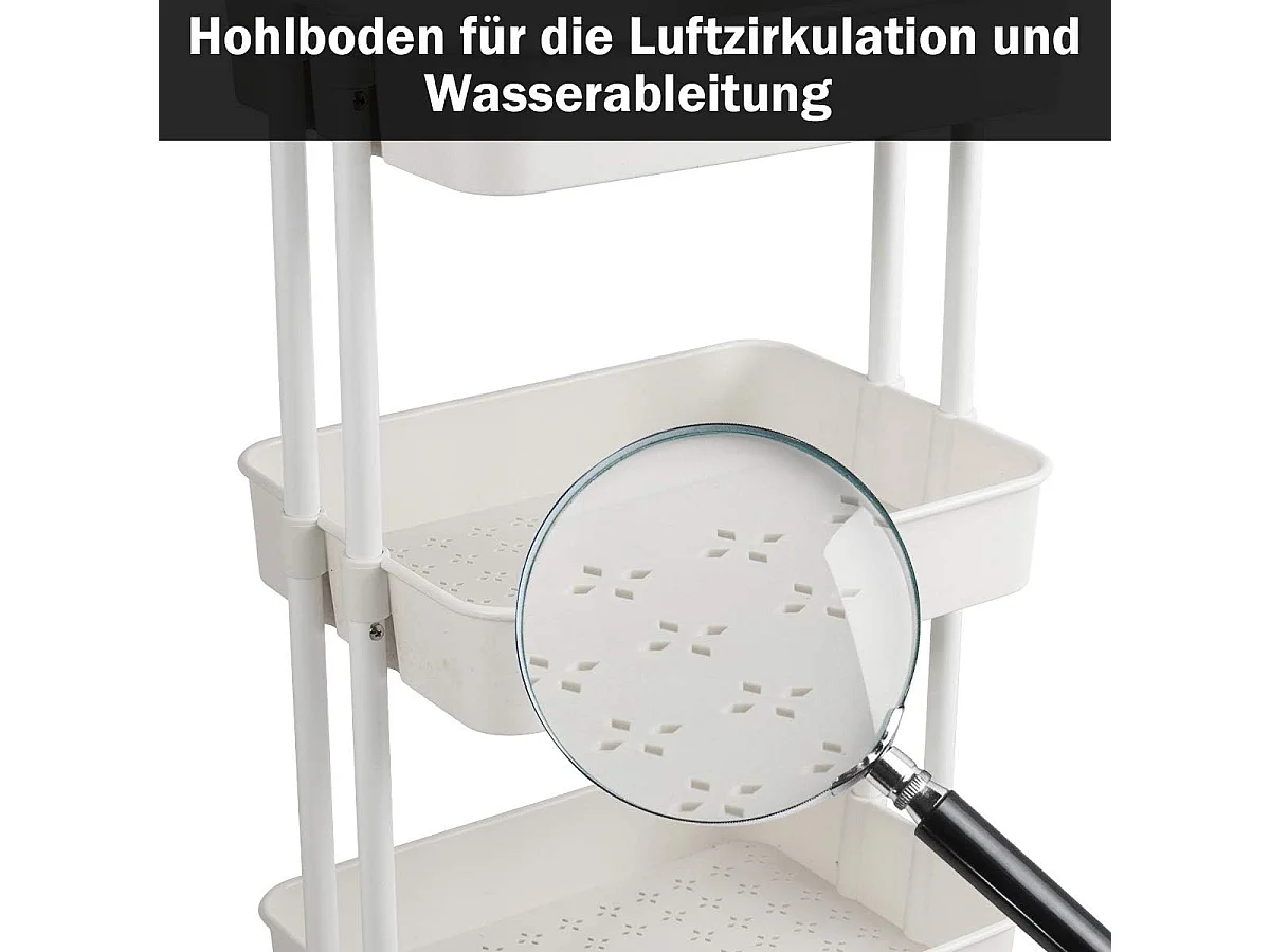 Serveerwagen op wieltjes, mobiele wagen met 3 niveaus en handgreep, metalen rolwagen, 3 roostermanden van kunststof,multifunctionele wagen, voor badkamerTI92301