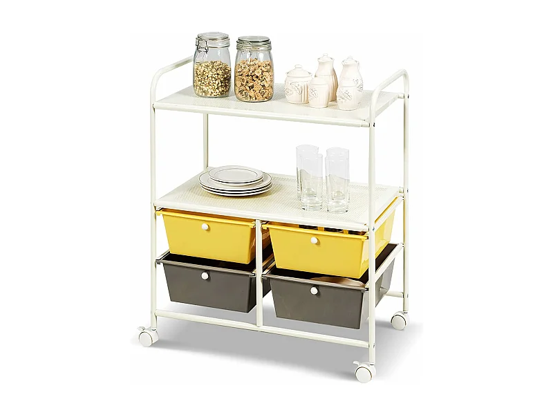 Rolwagen met 4 stapelbare laden, ladewagen, rolcontainer met metalen frame en legplanken, badkamerrolwagen, opbergwagen voor kantoor, woonkamer