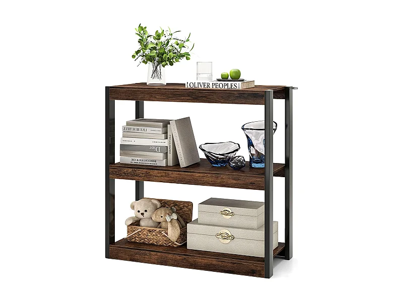 Staande kast 3 niveaus, boekenkast, hout, multifunctioneel opbergrek, ladderrek, industriële stijl, voor woonkamer, slaapkamer, werkkamerVH34371