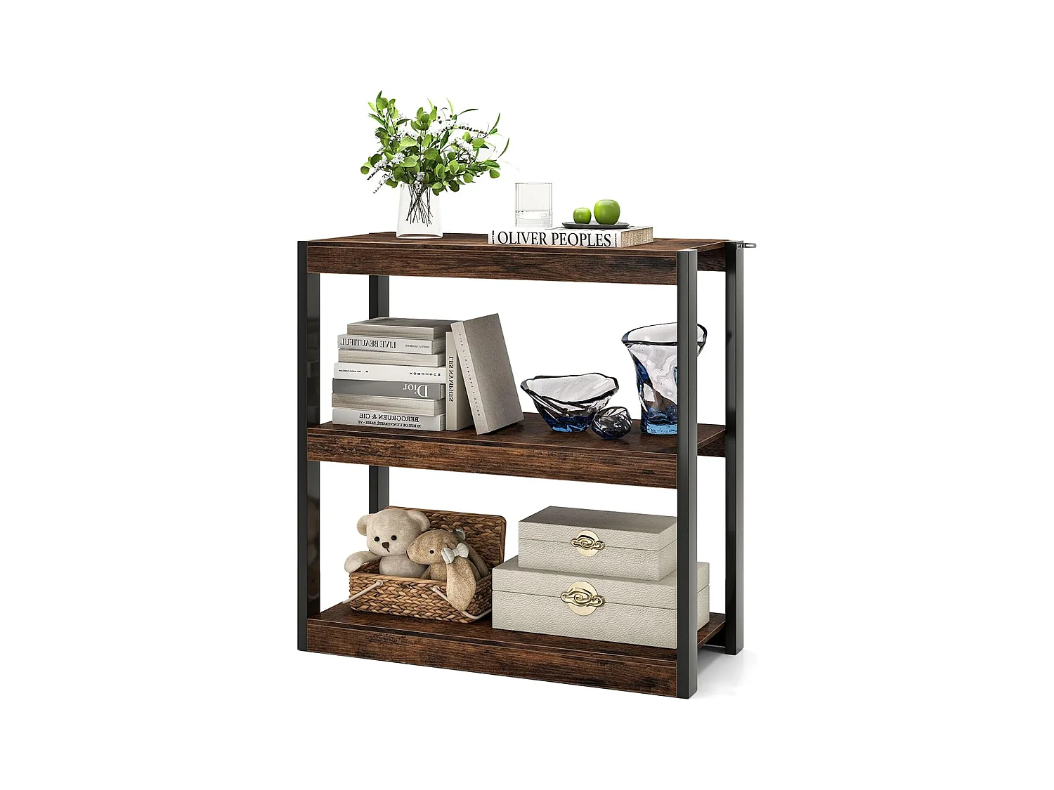 Staande kast 3 niveaus, boekenkast, hout, multifunctioneel opbergrek, ladderrek, industriële stijl, voor woonkamer, slaapkamer, werkkamerVH34371