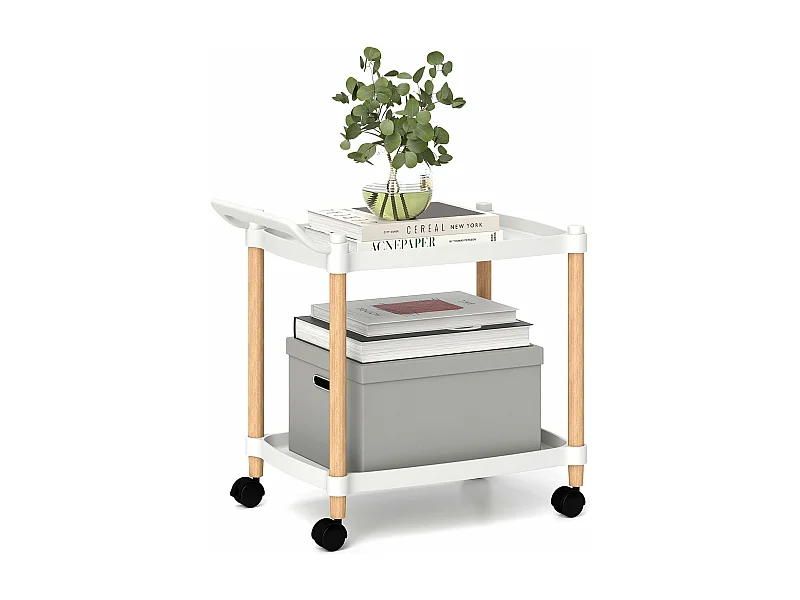 Serveerwagen 2 niveaus, nisrek op wielen, keukentrolwagen met remmen en handgreep, keukenrek voor woonkamer, keuken, kantoor, 52,5 x 33,5 x 50 cm, witVH34292
