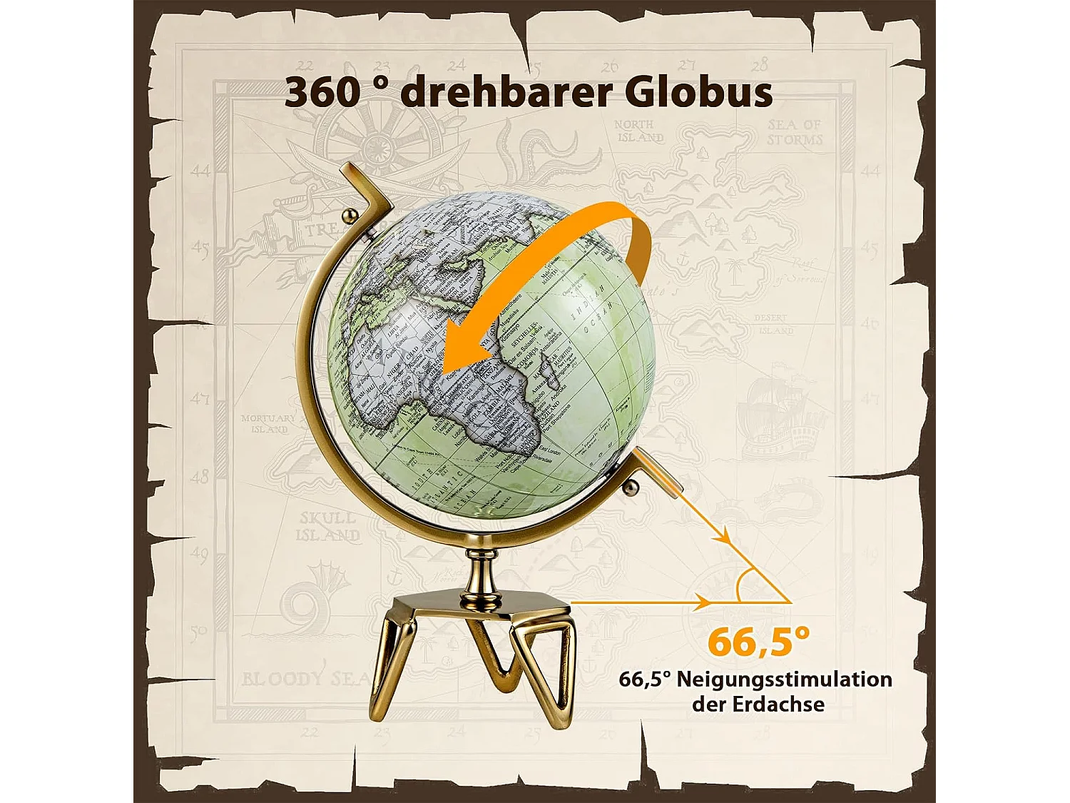 25,5 cm antieke wereldbol,wereldbol voor scholieren, 360 graden draaibaar,wereldbol met gouden metalen voet,geografisch pedagogisch,voor klaslokaal,kantoorTL32385