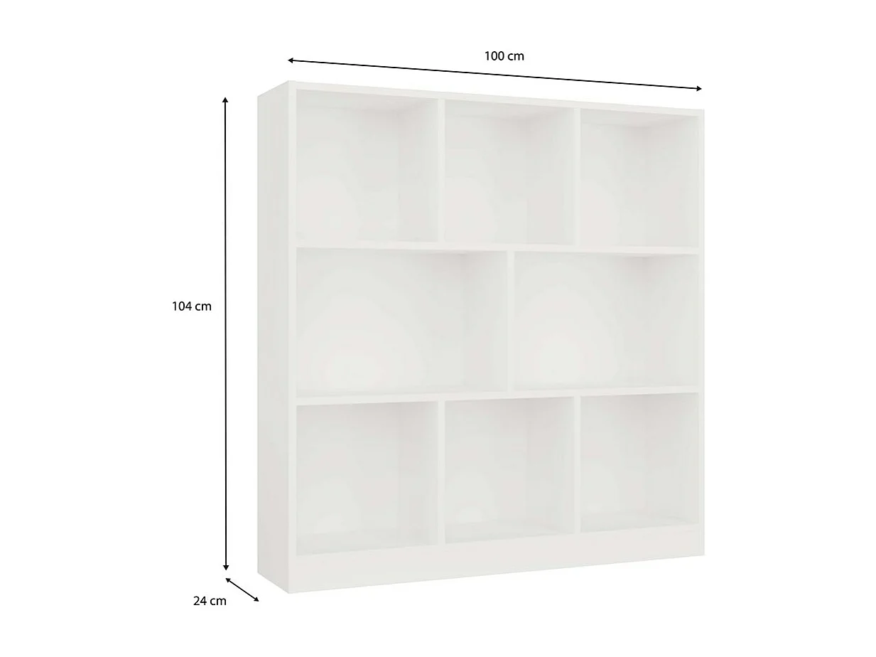 GILDA - Bibliothèque 8 étagères - Dimensions 104x100x24 cm - Meuble de rangement