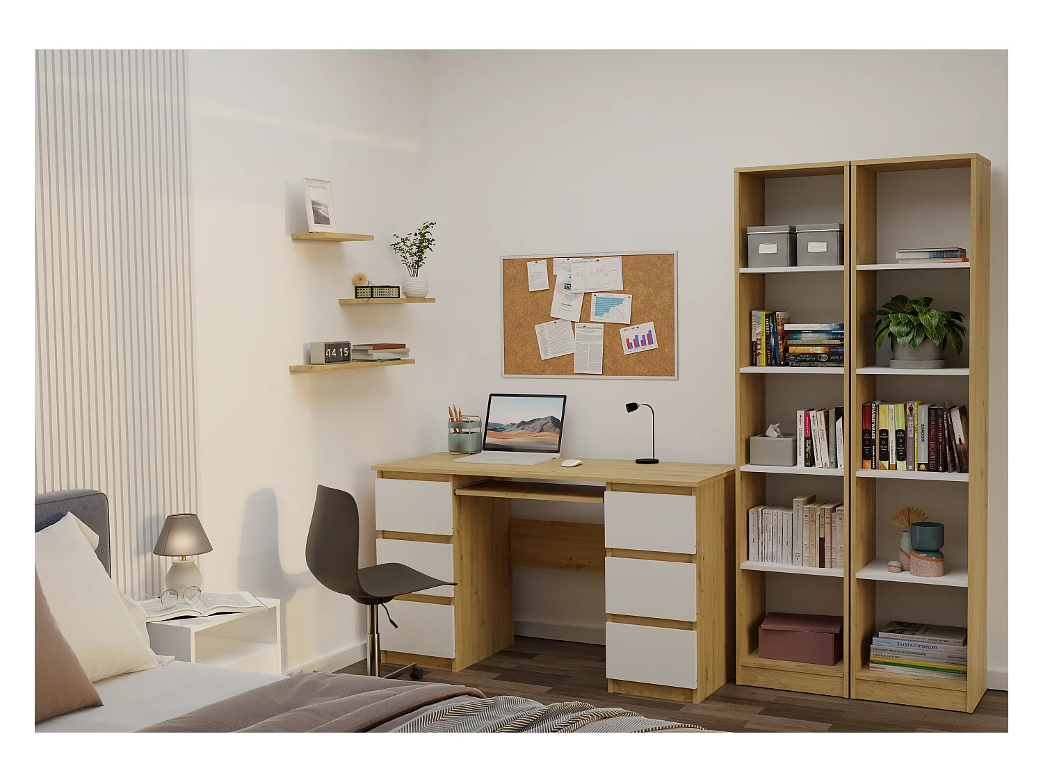 Regał Onyx R40 | Dąb Artisan/Biel | 40x30x182 cm | Regał na książki, segregatory