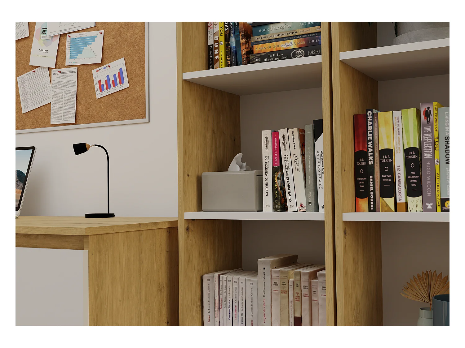 Regał Onyx R40 | Dąb Artisan/Biel | 40x30x182 cm | Regał na książki, segregatory