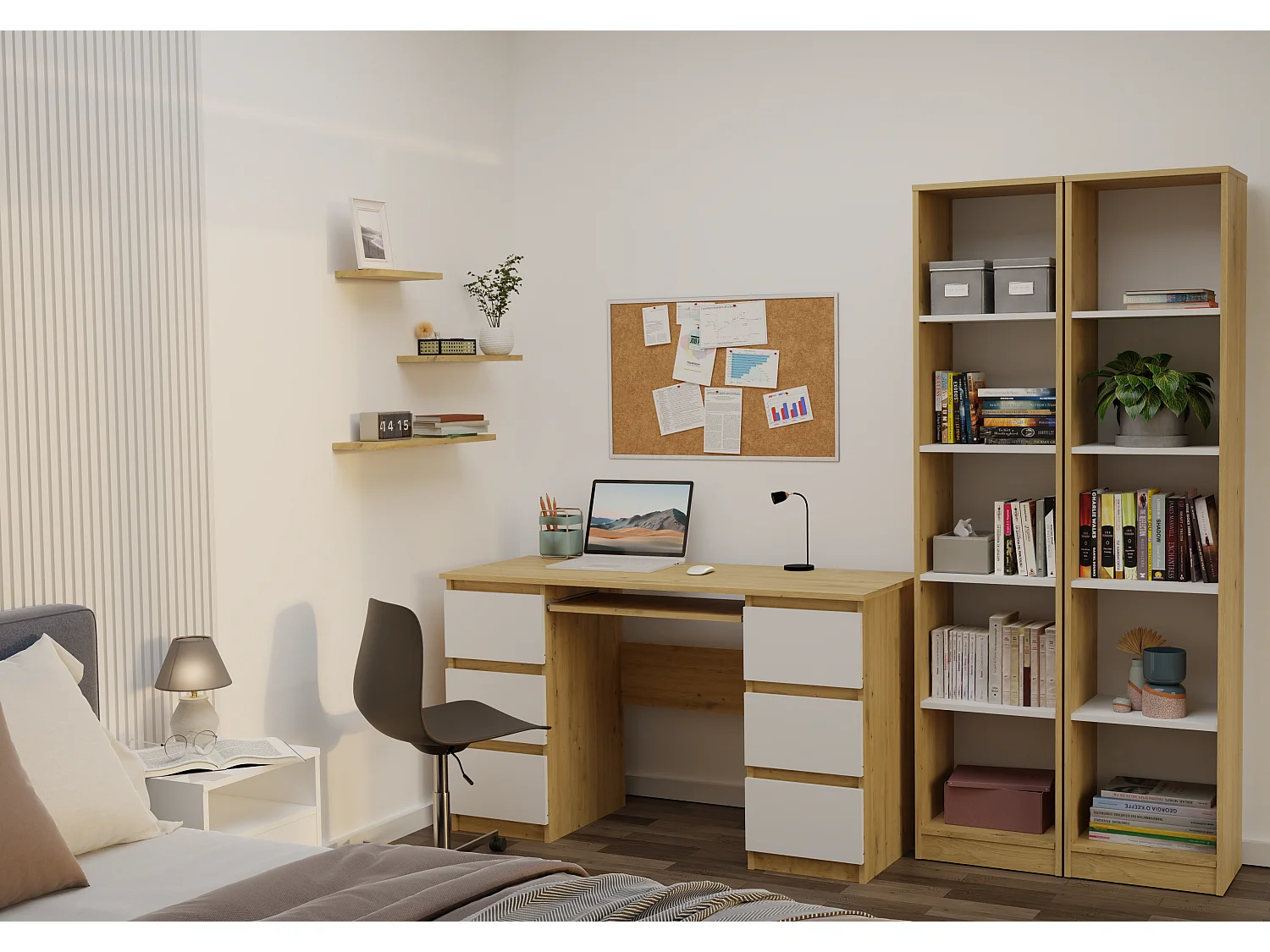 FLORENCE – Biblioteca contemporánea con 5 compartimentos – Salón/oficina/dormitorio – 30x40x182 cm – Mueble multifuncional para libros y decoración