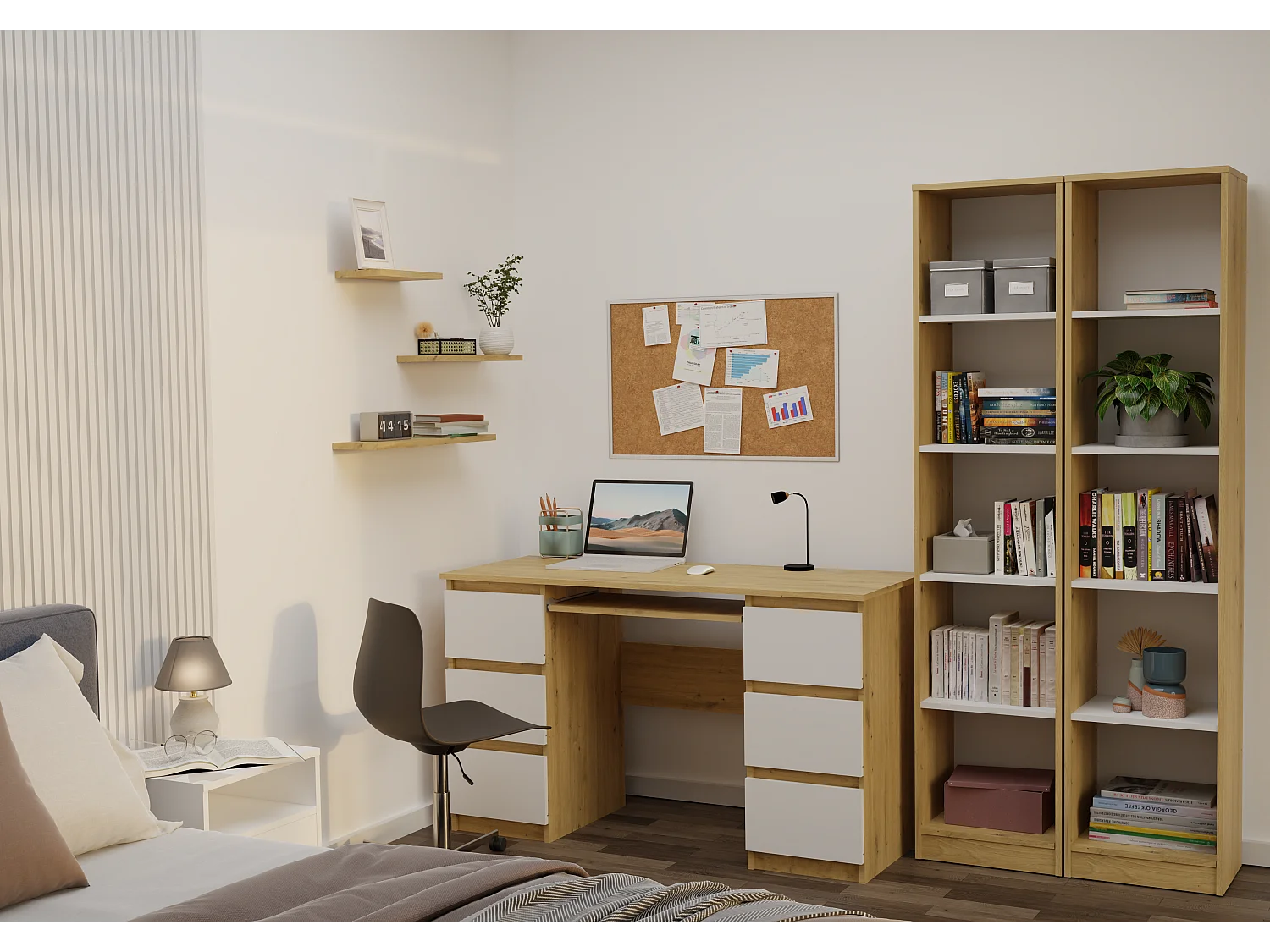 FLORENCE – Biblioteca contemporánea con 5 compartimentos – Salón/oficina/dormitorio – 30x40x182 cm – Mueble multifuncional para libros y decoración