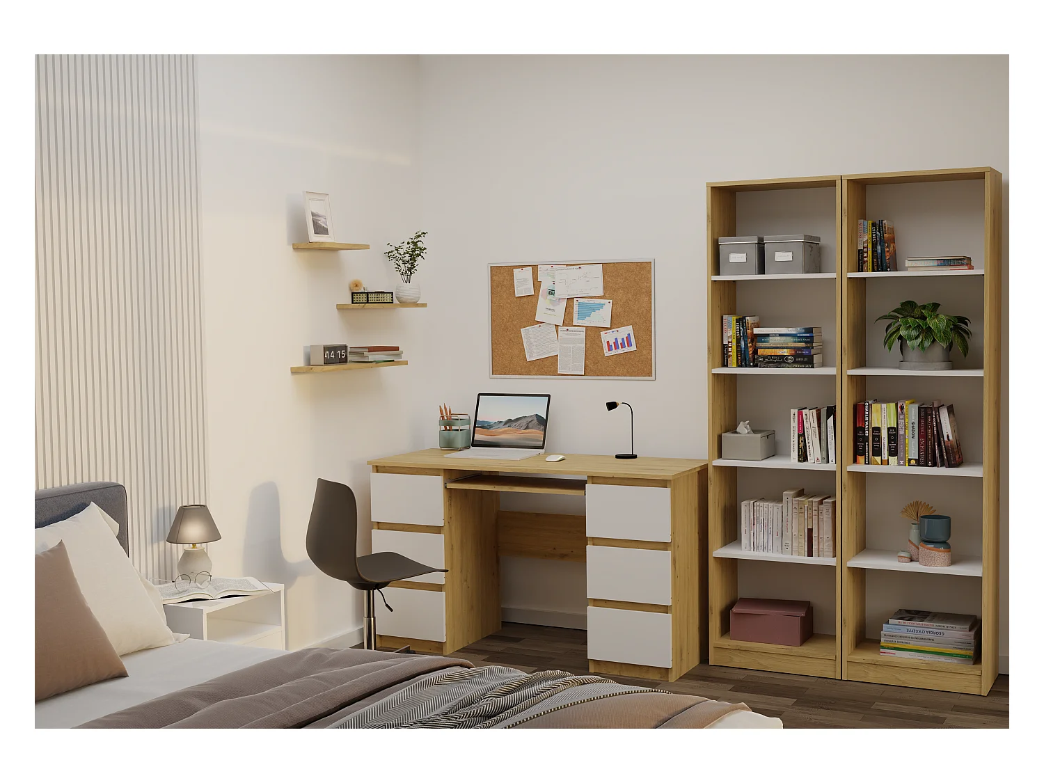 Regał Onyx R50 | Dąb Artisan/Biel | 50x30x182 cm  |  Regał biurowy na książki