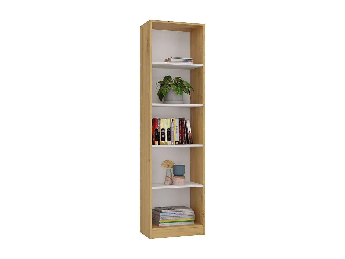 KAFFI – Biblioteca con 5 estantes – 50x30x181 cm – Mueble de almacenamiento para libros – Roble artesanal