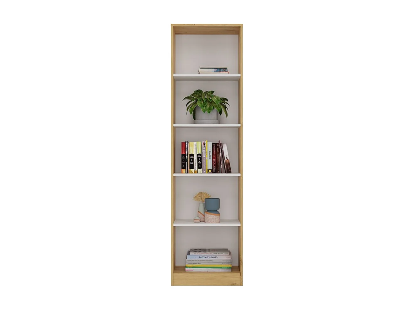 KAFFI – Biblioteca con 5 estantes – 50x30x181 cm – Mueble de almacenamiento para libros – Roble artesanal