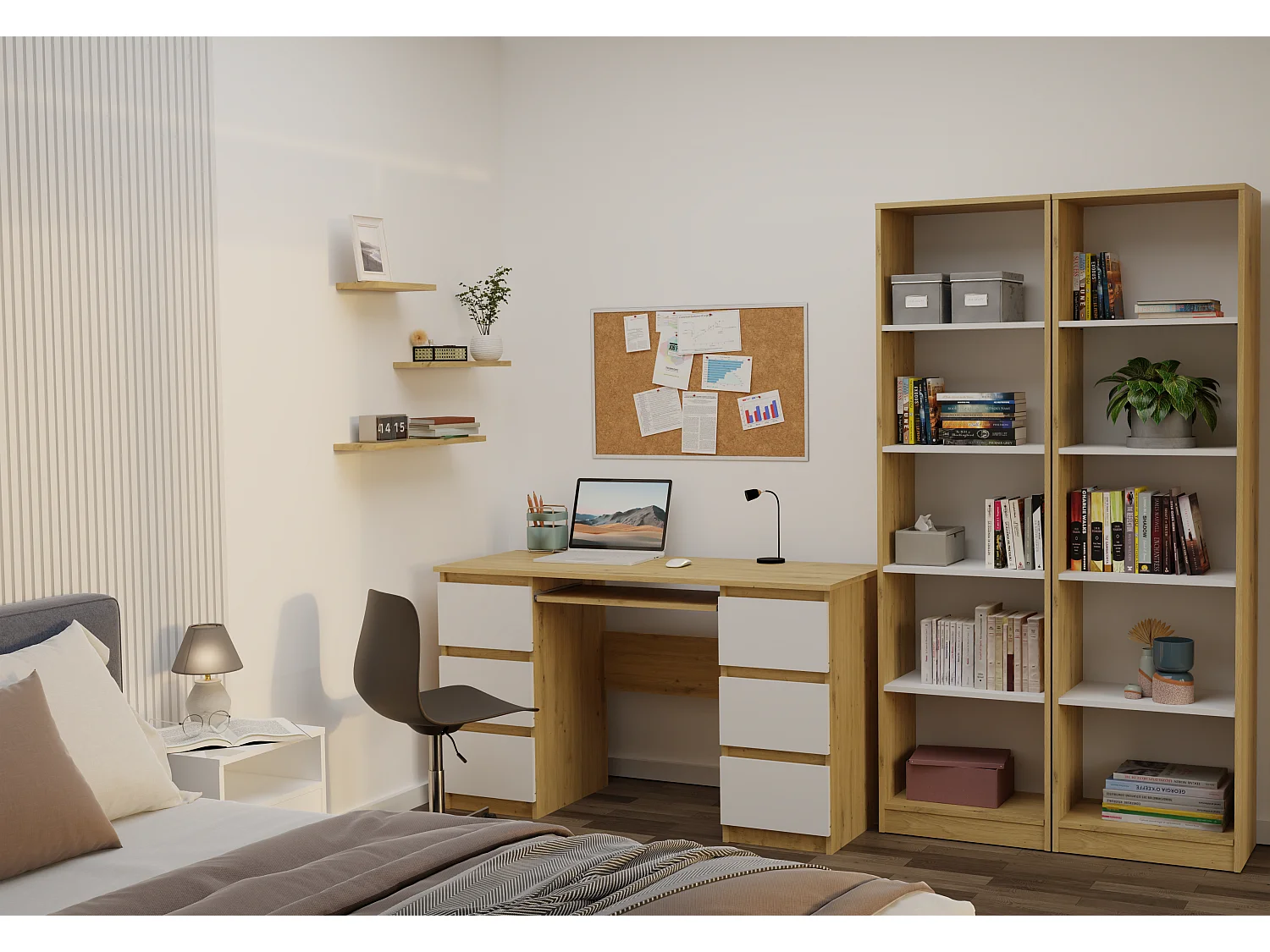 KAFFI – Biblioteca con 5 estantes – 50x30x181 cm – Mueble de almacenamiento para libros – Roble artesanal