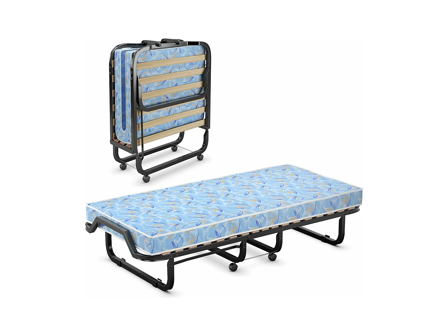 Gastenbed met matras van traagschuim, 90 x 200 cm, inklapbaar eenpersoonsbed, stabiel metalen bed tot 120 kg,vouwbed voor kantoor en logeerkamer(blauw)TI94033