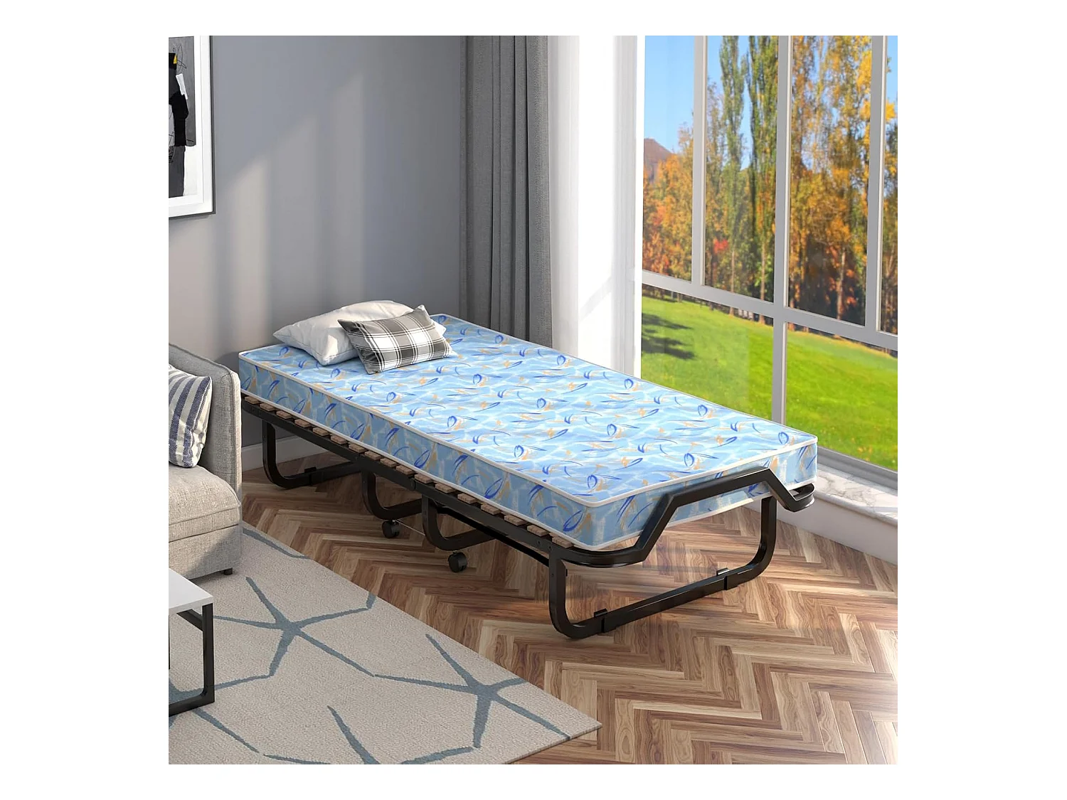 Gastenbed met matras van traagschuim, 90 x 200 cm, inklapbaar eenpersoonsbed, stabiel metalen bed tot 120 kg,vouwbed voor kantoor en logeerkamer(blauw)TI94033