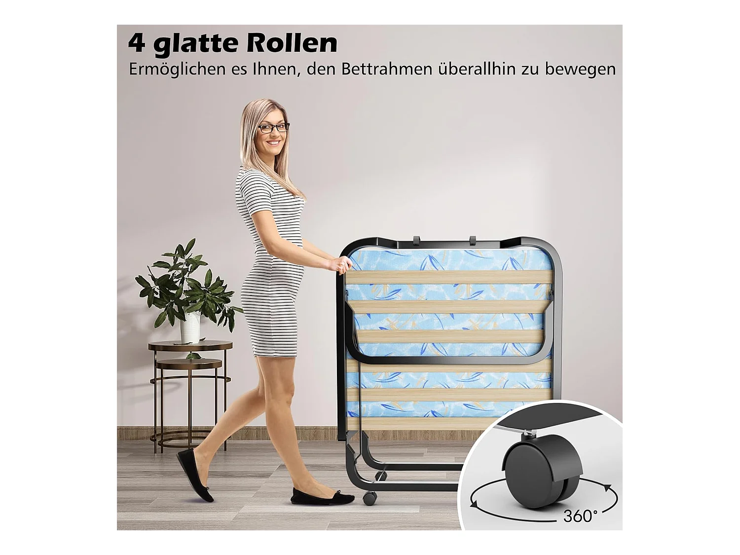 Gastenbed met matras van traagschuim, 90 x 200 cm, inklapbaar eenpersoonsbed, stabiel metalen bed tot 120 kg,vouwbed voor kantoor en logeerkamer(blauw)TI94033