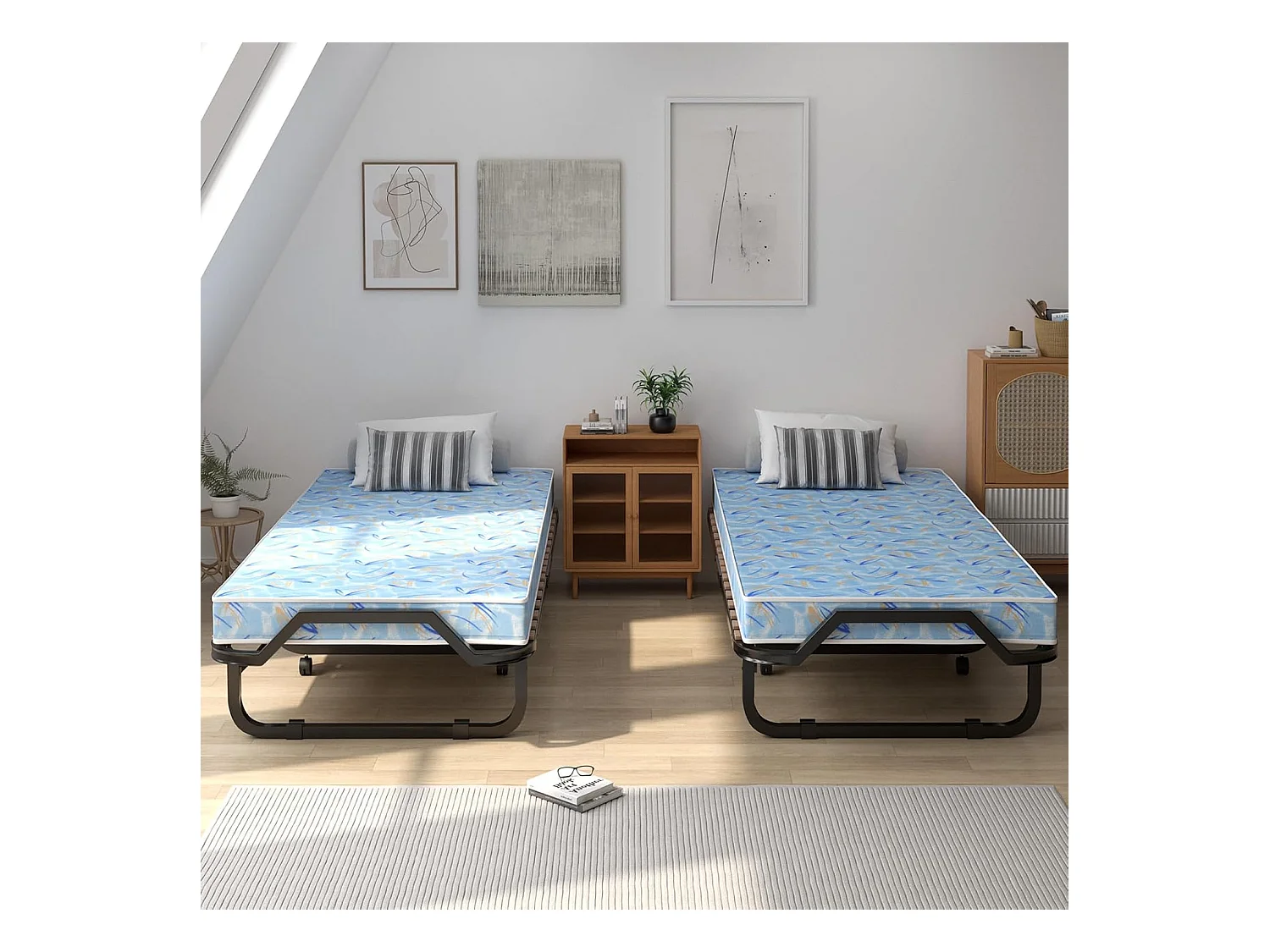 Gastenbed met matras van traagschuim, 90 x 200 cm, inklapbaar eenpersoonsbed, stabiel metalen bed tot 120 kg,vouwbed voor kantoor en logeerkamer(blauw)TI94033