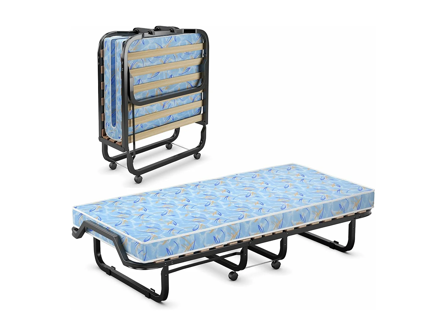 Gastenbed met matras van traagschuim, 90 x 200 cm, inklapbaar eenpersoonsbed, stabiel metalen bed tot 120 kg,vouwbed voor kantoor en logeerkamer(blauw)TI94033