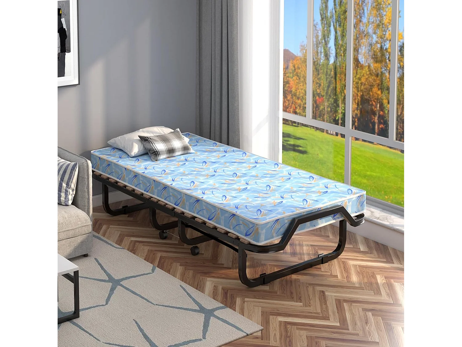 Gastenbed met matras van traagschuim, 90 x 200 cm, inklapbaar eenpersoonsbed, stabiel metalen bed tot 120 kg,vouwbed voor kantoor en logeerkamer(blauw)TI94033