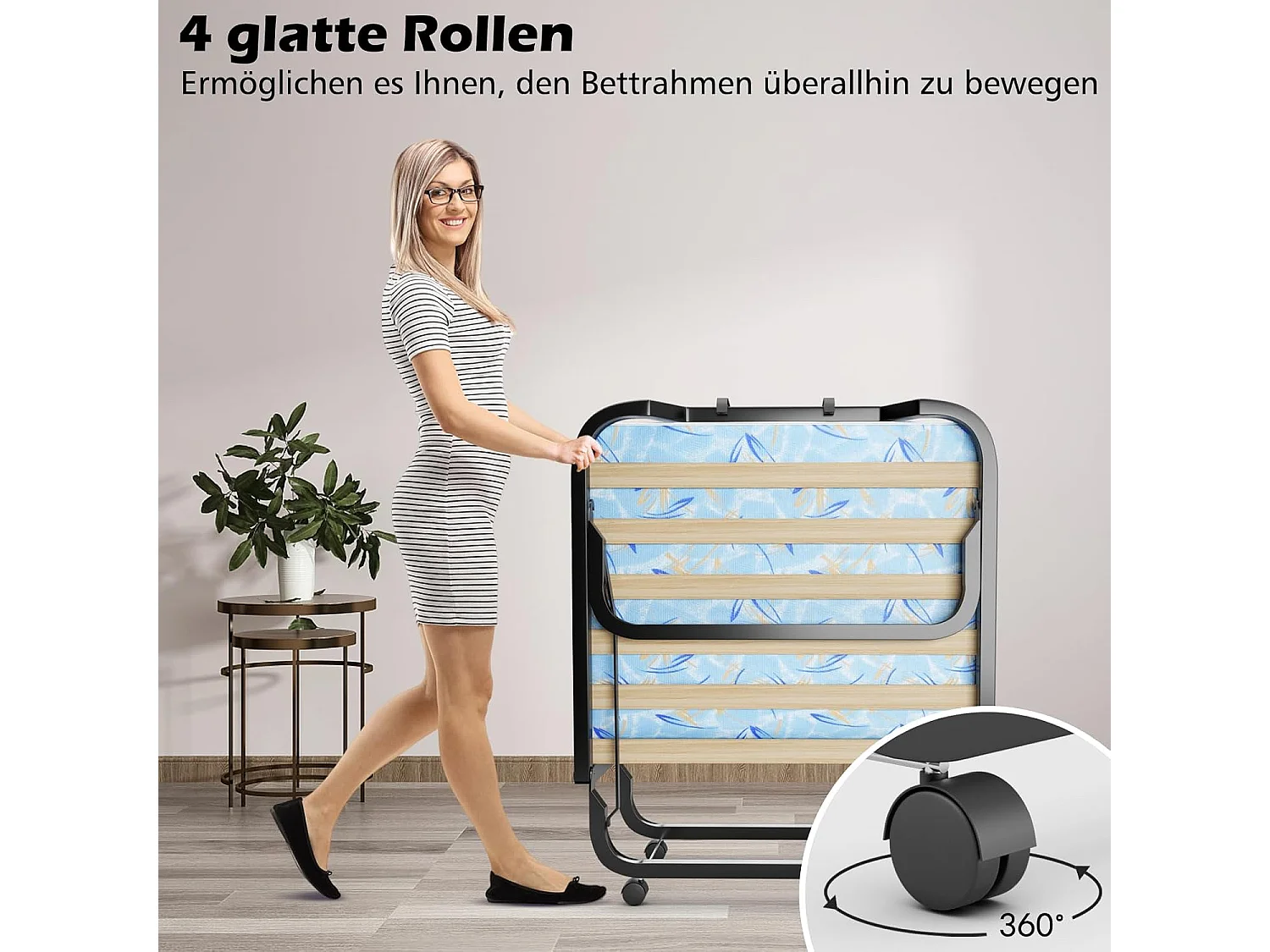 Gastenbed met matras van traagschuim, 90 x 200 cm, inklapbaar eenpersoonsbed, stabiel metalen bed tot 120 kg,vouwbed voor kantoor en logeerkamer(blauw)TI94033