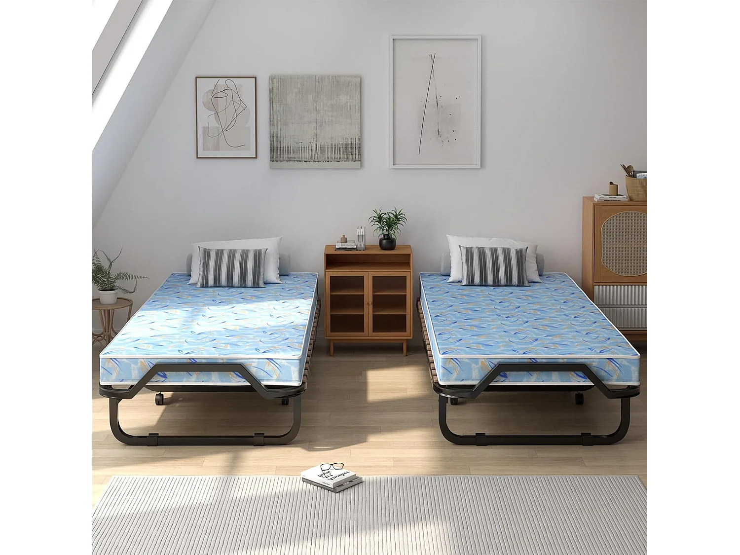 Gastenbed met matras van traagschuim, 90 x 200 cm, inklapbaar eenpersoonsbed, stabiel metalen bed tot 120 kg,vouwbed voor kantoor en logeerkamer(blauw)TI94033