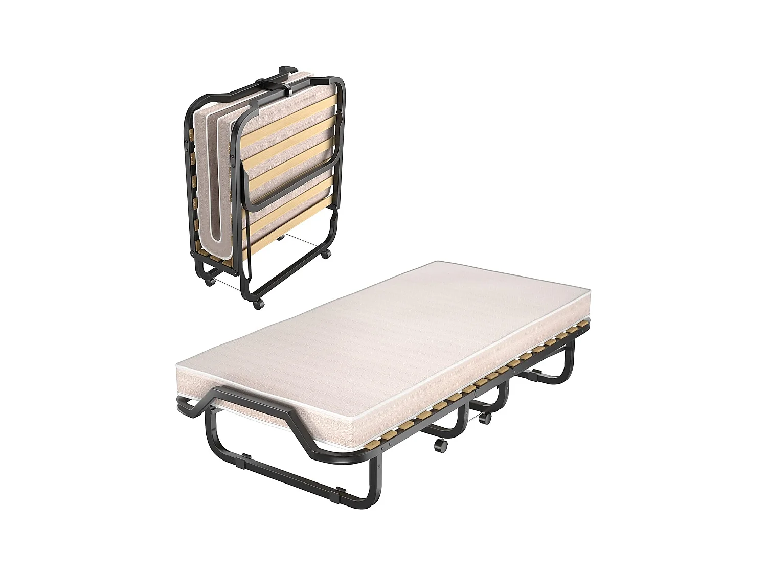 90 x 200 cm, logeerbed met matras van traagschuim, inklapbaar eenpersoonsbed,klapbed op wielen, vouwbed voor kantoor en logeerkamer, draagbaar bed (beige)