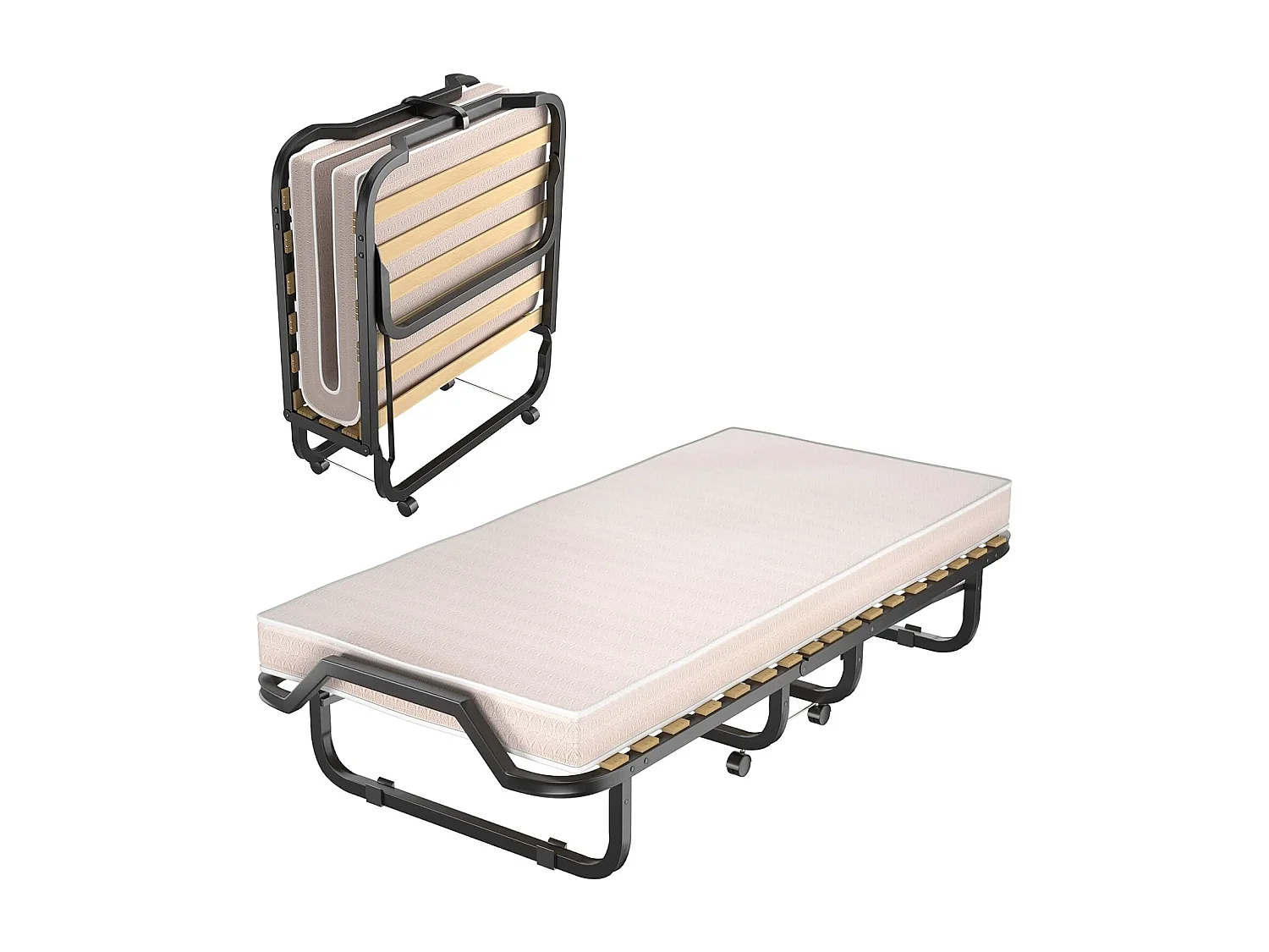 90 x 200 cm, logeerbed met matras van traagschuim, inklapbaar eenpersoonsbed,klapbed op wielen, vouwbed voor kantoor en logeerkamer, draagbaar bed (beige)