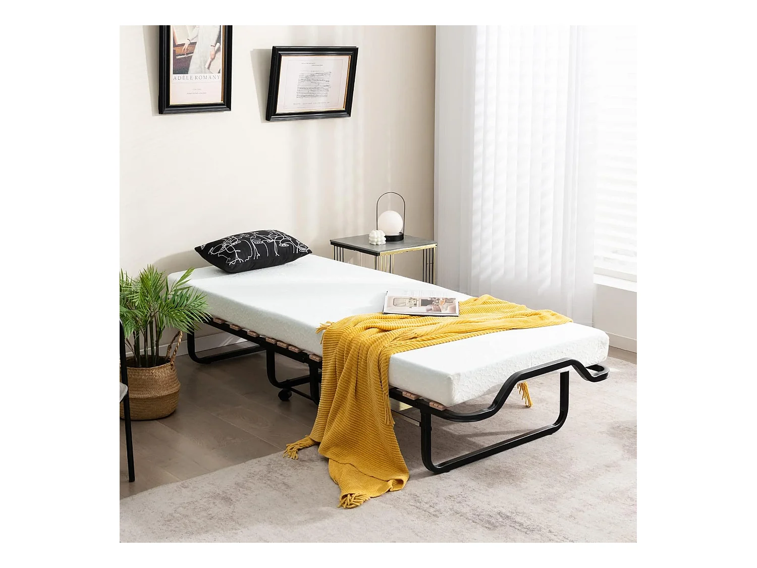 Inklapbaar logeerbed, 80 x 200 cm, opklapbed met 10 cm dikke schuimstofmatras, vouwbed met wielen en stevig metalen frame, belastbaar tot 220 kg