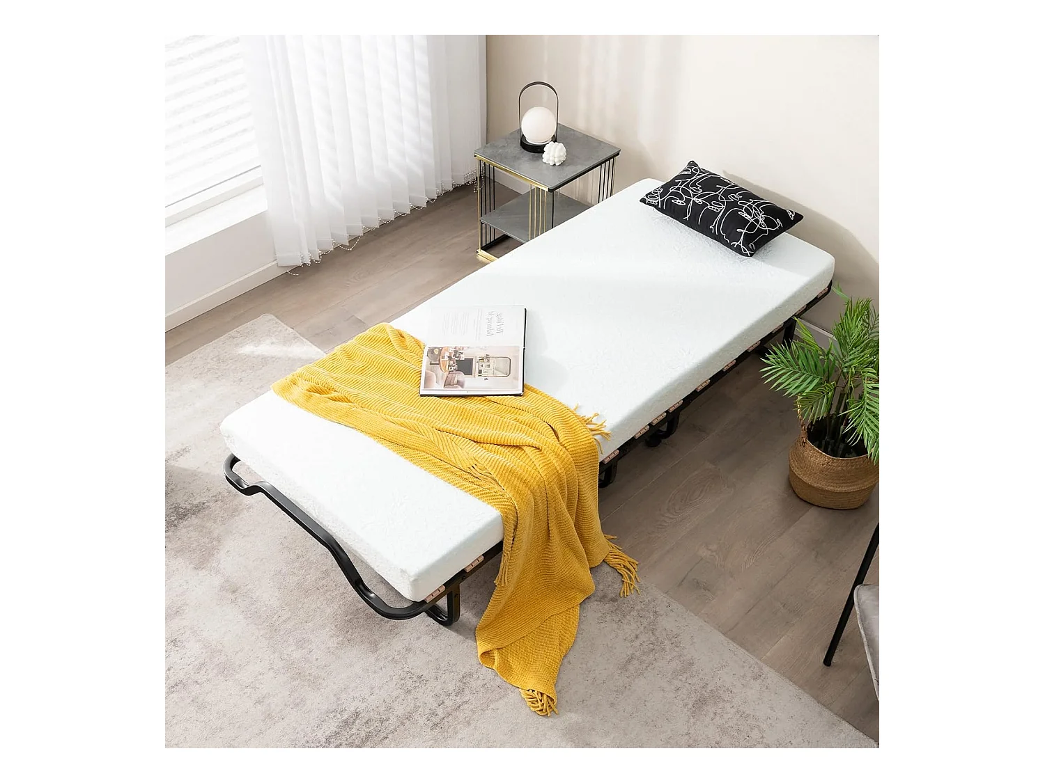 Inklapbaar logeerbed, 80 x 200 cm, opklapbed met 10 cm dikke schuimstofmatras, vouwbed met wielen en stevig metalen frame, belastbaar tot 220 kg