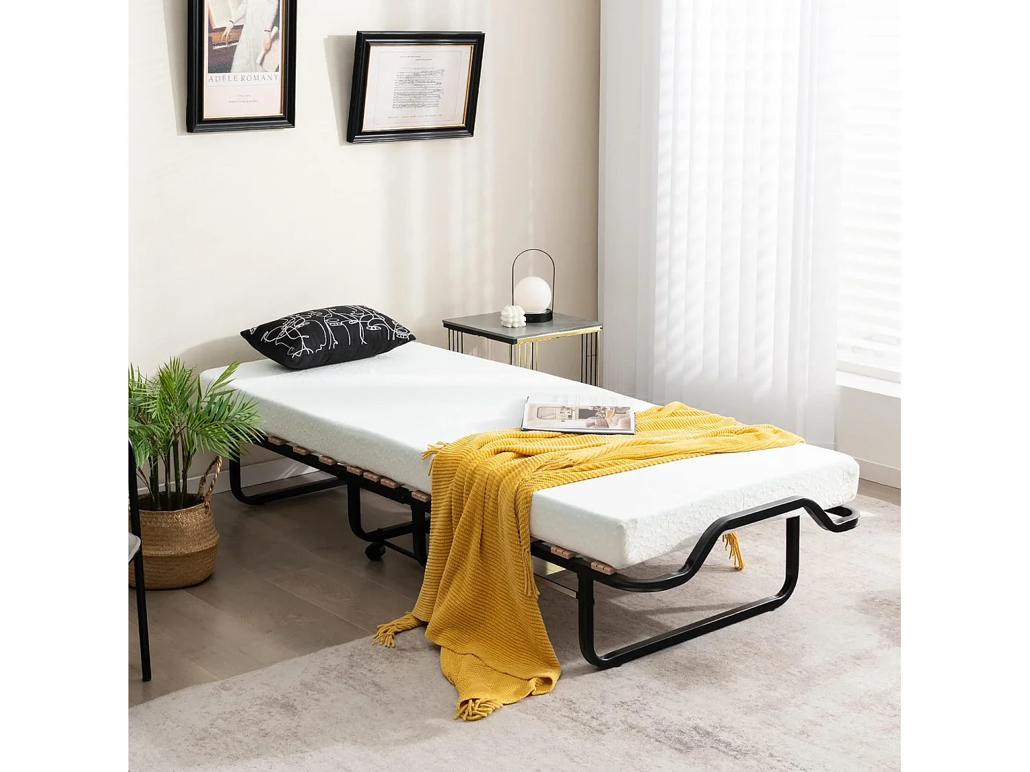 Inklapbaar logeerbed, 80 x 200 cm, opklapbed met 10 cm dikke schuimstofmatras, vouwbed met wielen en stevig metalen frame, belastbaar tot 220 kg