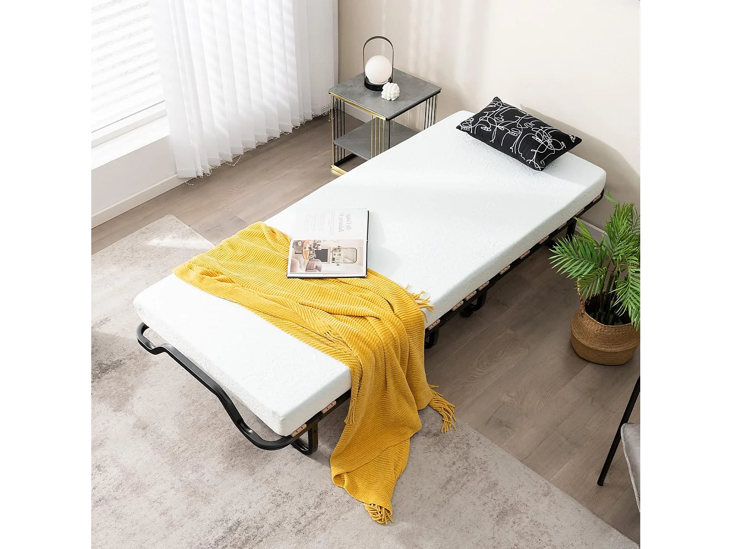 Inklapbaar logeerbed, 80 x 200 cm, opklapbed met 10 cm dikke schuimstofmatras, vouwbed met wielen en stevig metalen frame, belastbaar tot 220 kg