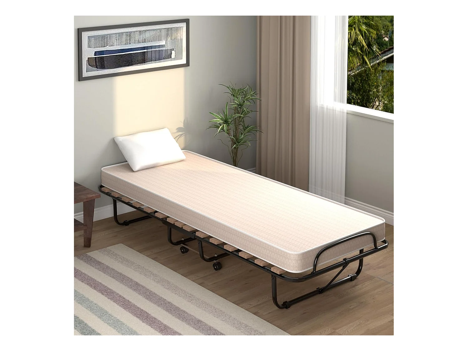 80 x 190 cm, logeerbed met matras van traagschuim, inklapbaar eenpersoonsbed, stabiel metalen bed tot 130 kg belastbaar,vouwbed,draagbaar bed (beige)TI94021