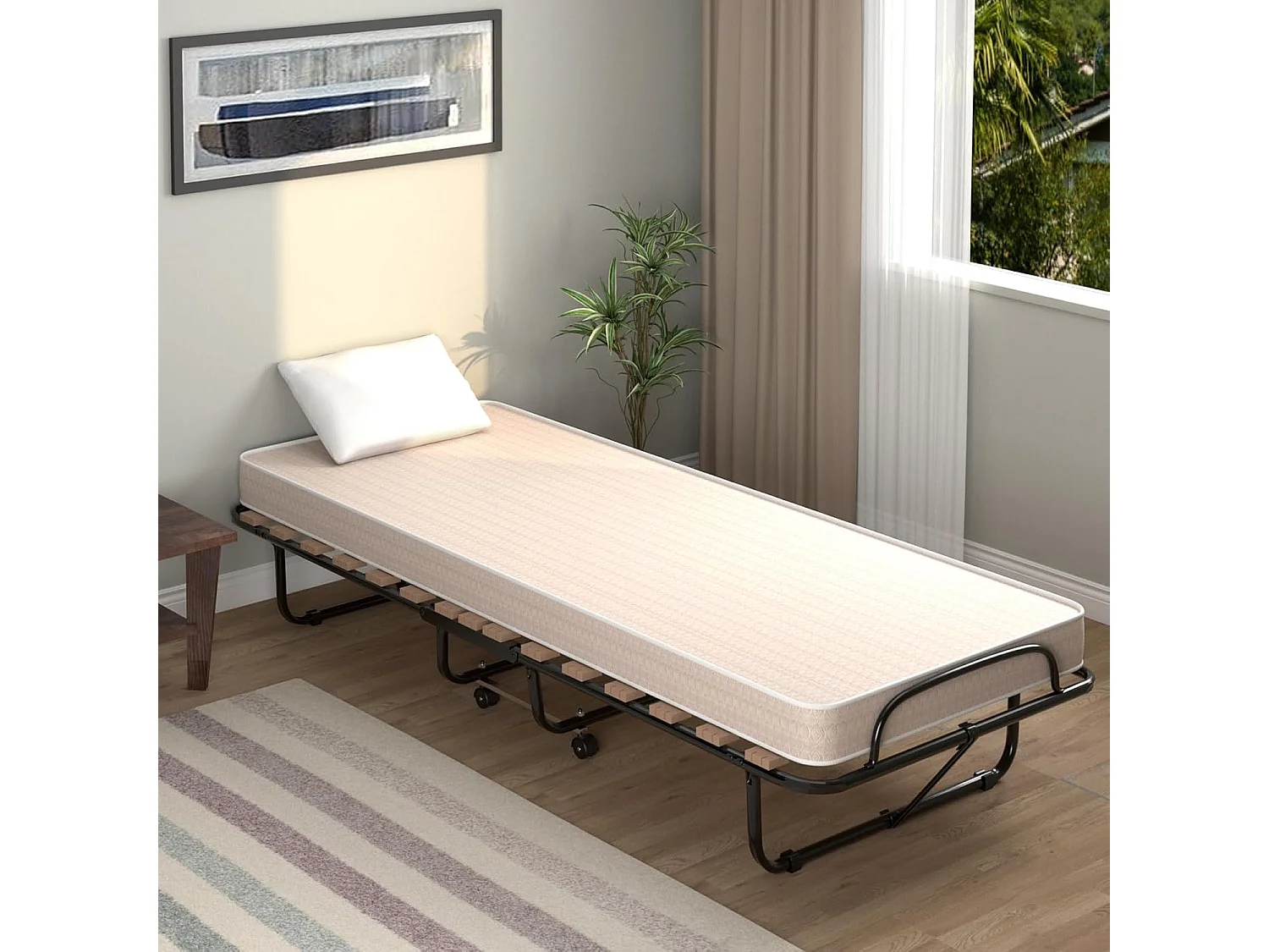 80 x 190 cm, logeerbed met matras van traagschuim, inklapbaar eenpersoonsbed, stabiel metalen bed tot 130 kg belastbaar,vouwbed,draagbaar bed (beige)TI94021