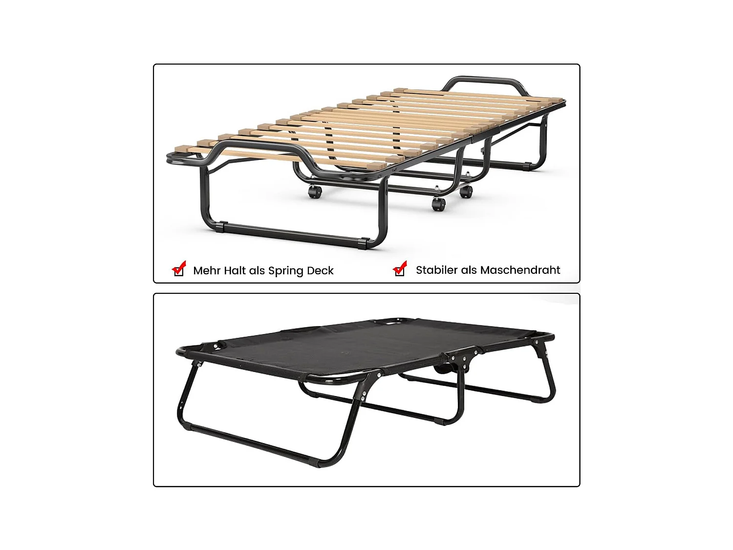 Gastenbed, 80 x 200 cm, inklapbaar logeerbed met matras van traagschuim, speciale textuur,tot 120 kg, metalen bed op wielen, voor logeerkamer, kantoor, beige