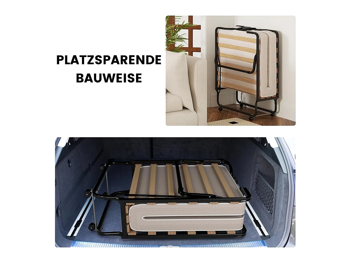 Gastenbed, 80 x 200 cm, inklapbaar logeerbed met matras van traagschuim, speciale textuur,tot 120 kg, metalen bed op wielen, voor logeerkamer, kantoor, beige
