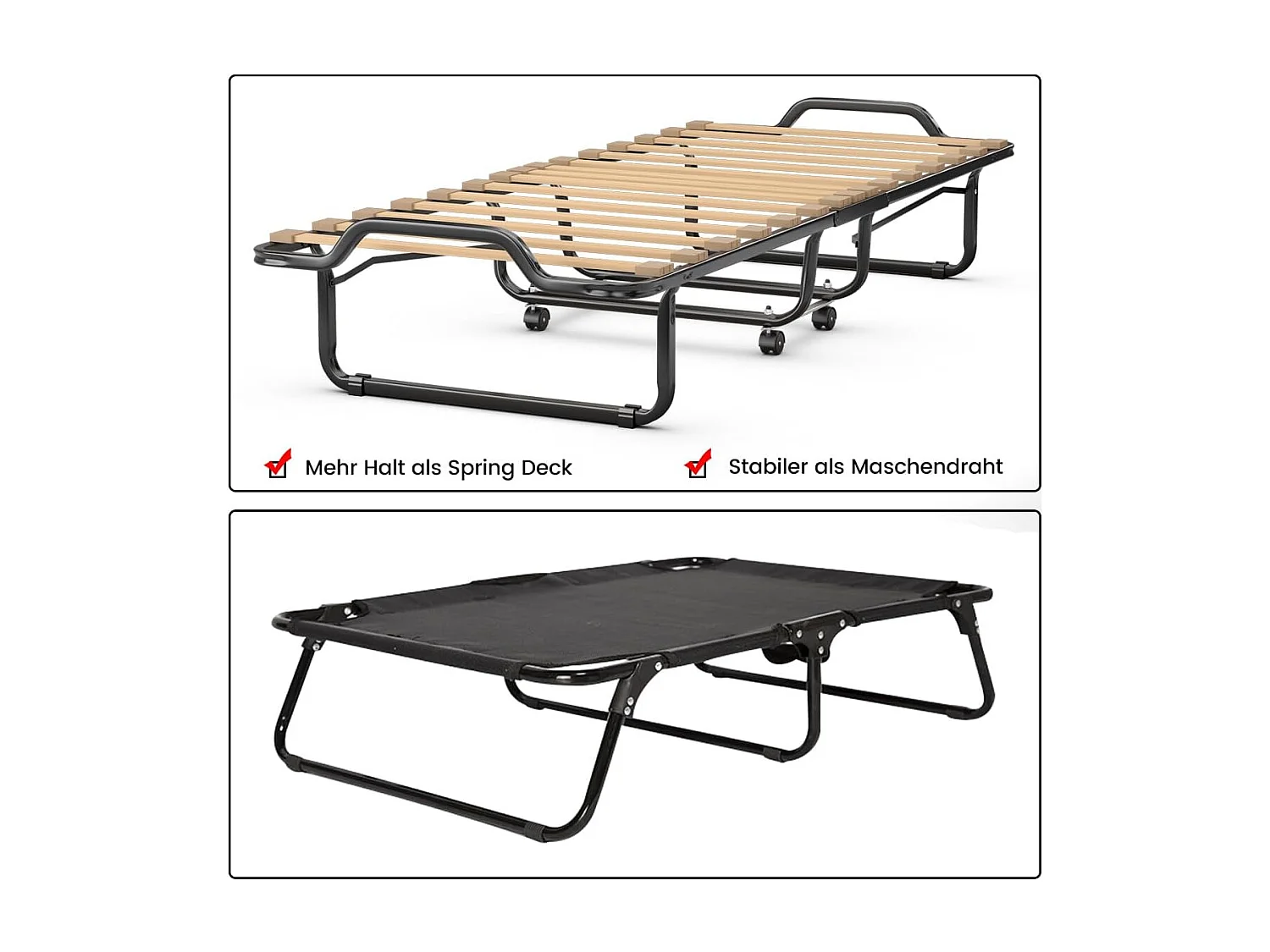 Gastenbed, 80 x 200 cm, inklapbaar logeerbed met matras van traagschuim, speciale textuur,tot 120 kg, metalen bed op wielen, voor logeerkamer, kantoor, beige